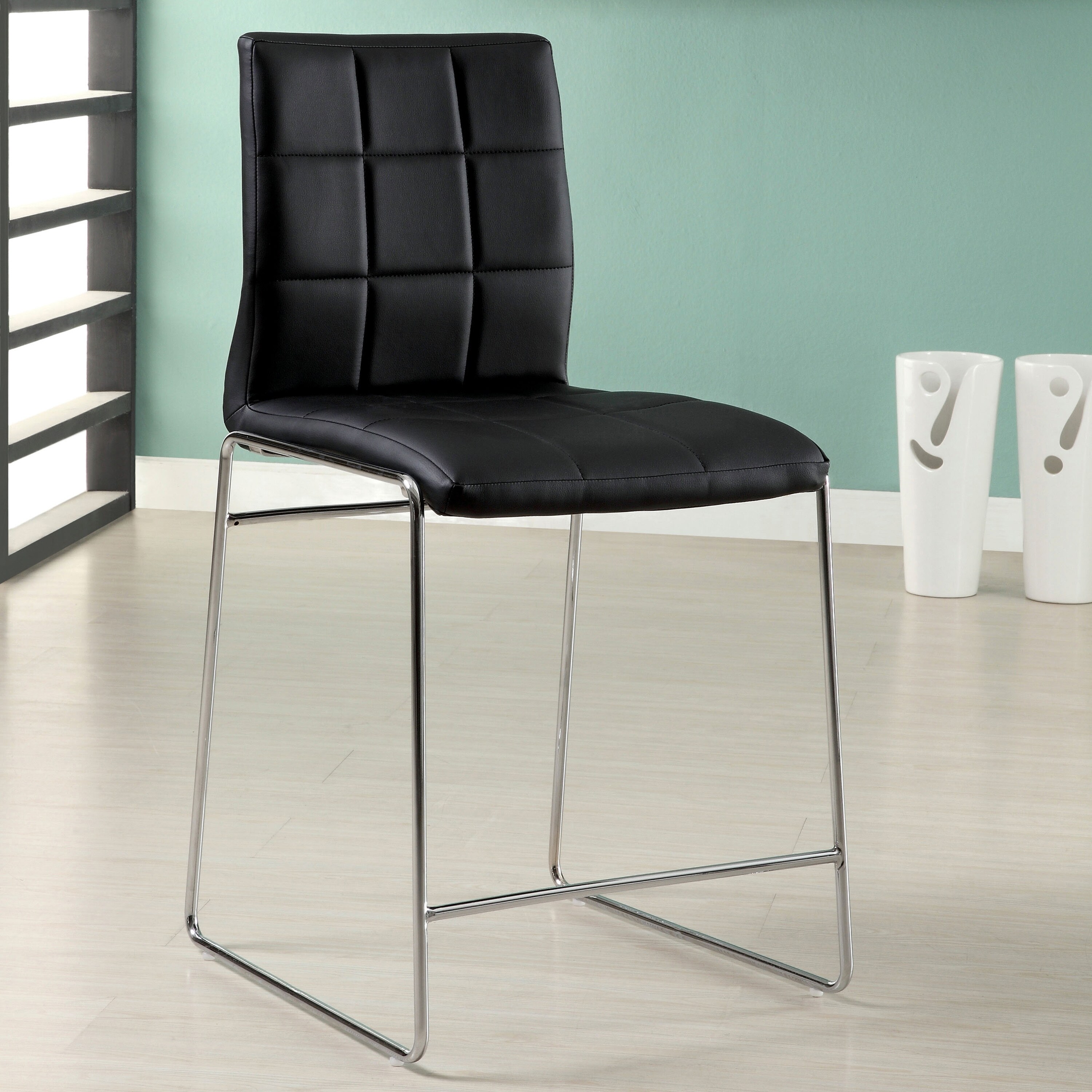 Furniture of America IDF-8320BK-PC Set of 2 Christoa Contemporary/Modern Faux Leather Upholstered Dining Side Chair (Metal Frame)