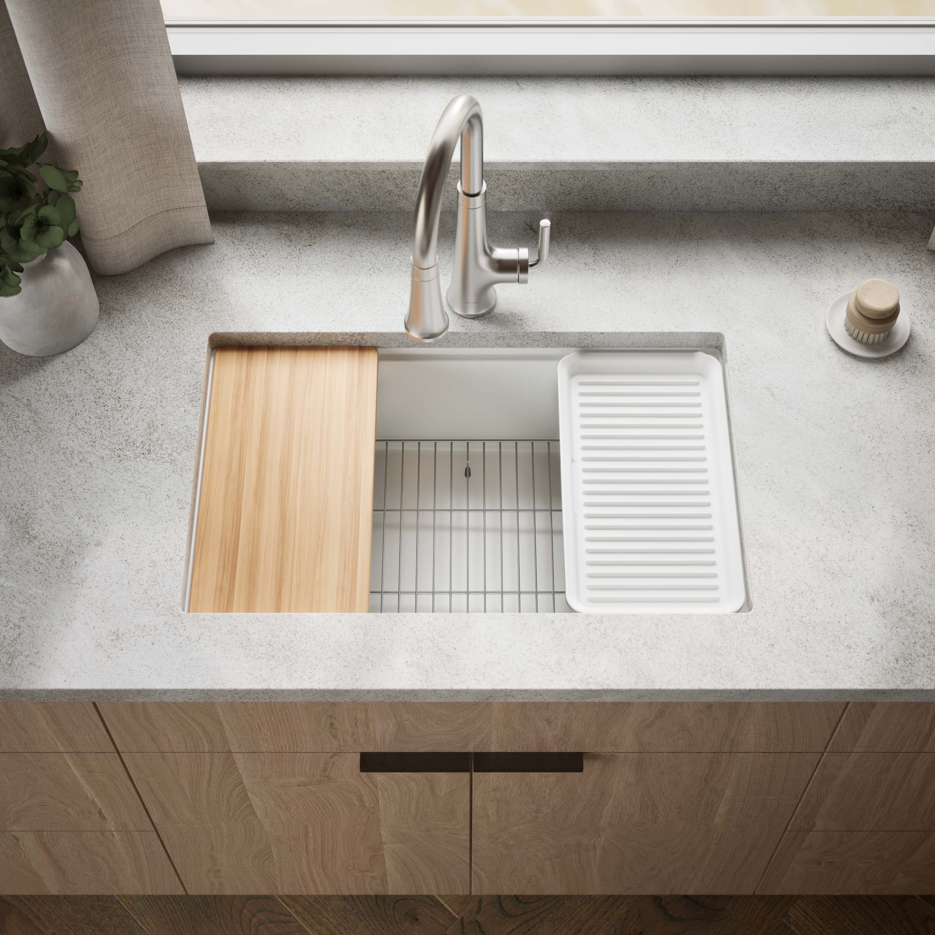 KOHLER 33712-PC-CM6 Billings Undermount 29.5-in x 18.31-in Composite Single bowl Workstation Kitchen Sink with Drainboard