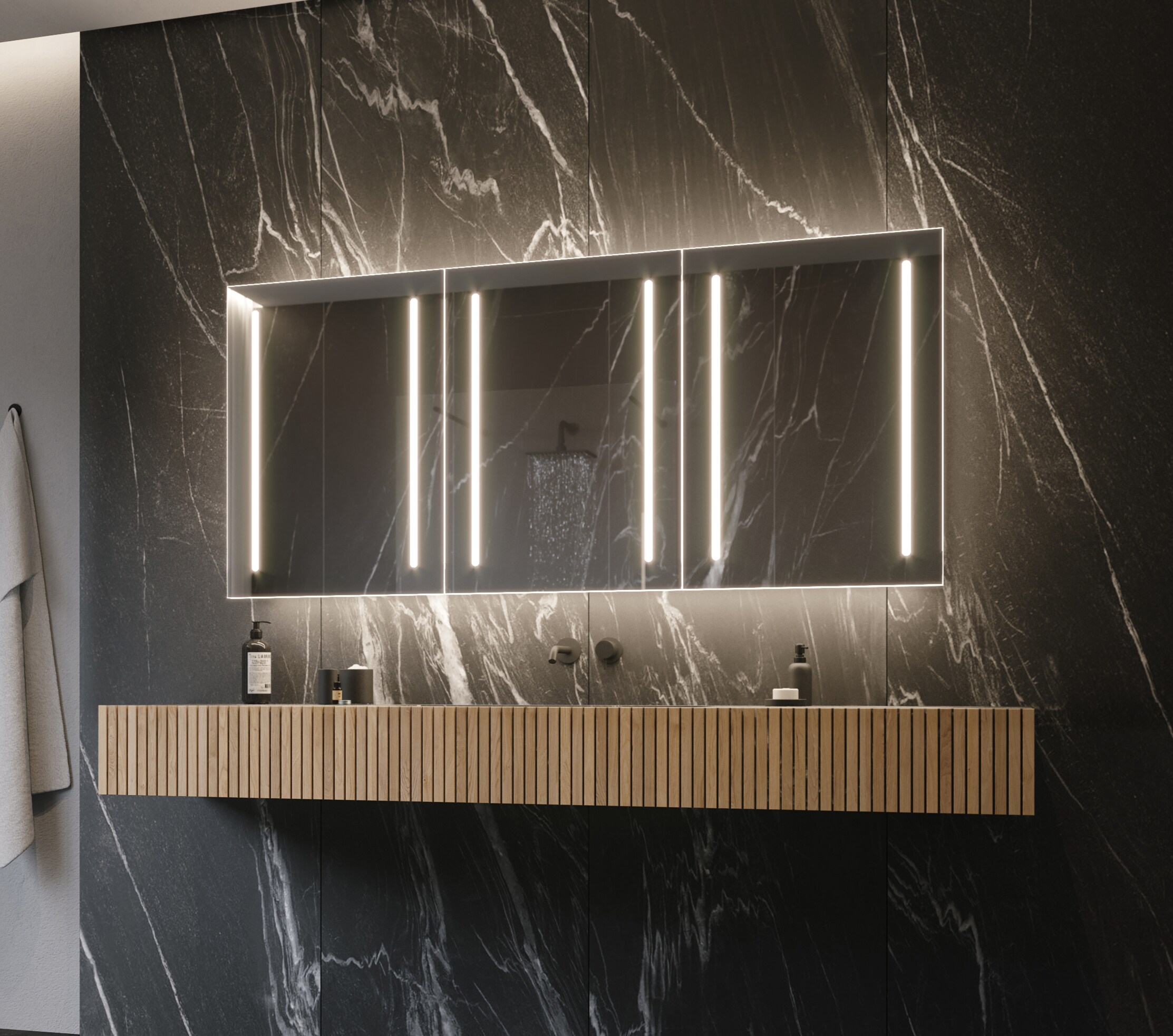 PARIS MIRROR Stella Cabinet 60-in x 28-in Lighted LED Surface Mount 3000K Mirrored Soft Close Medicine Cabinet