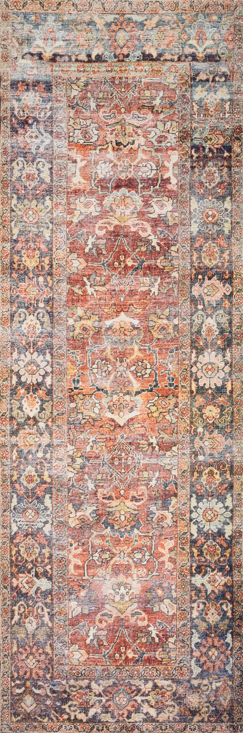 Layla Red and Marine Distressed Bohemian Runner Rug