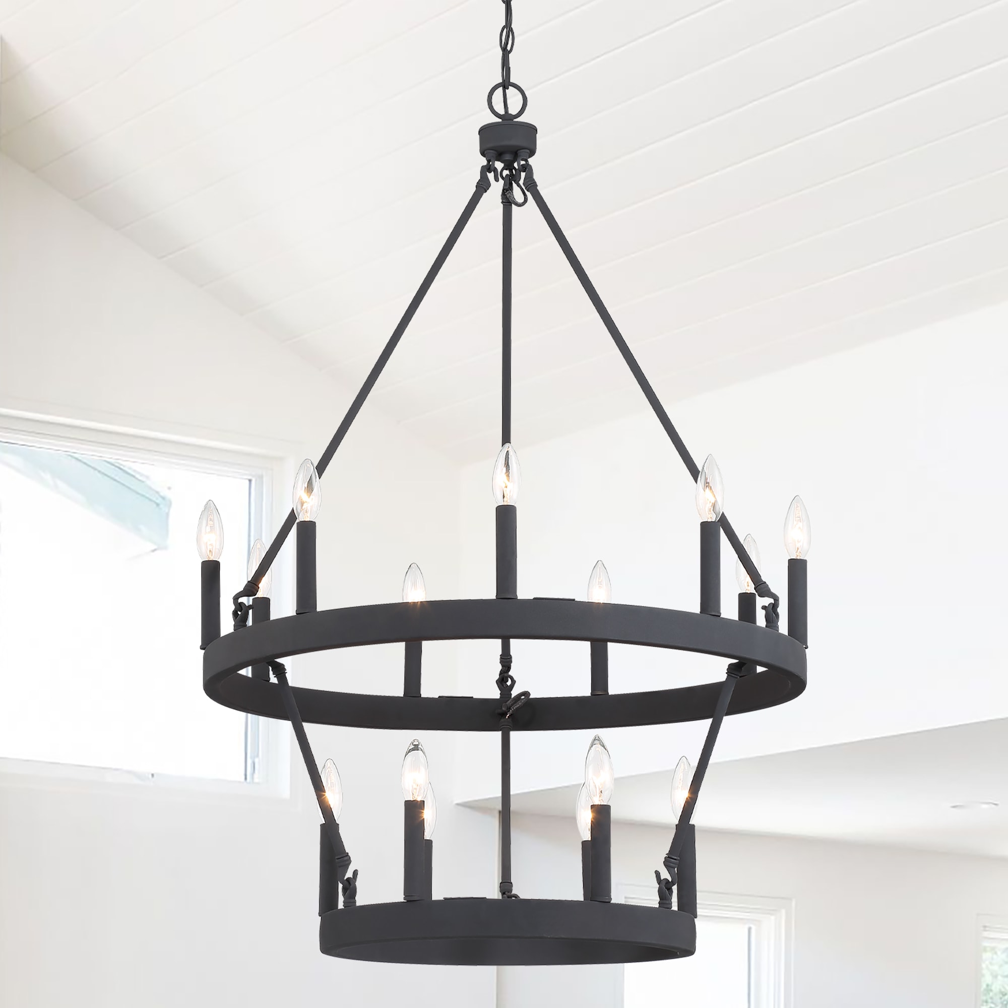 ACROMA 7615AZ Lompoc 15 -Light Matte Black Modern/contemporary Bare bulb For Use in Bedrooms, Dining Rooms, Foyers, Kitchens, Living Rooms Chandelier