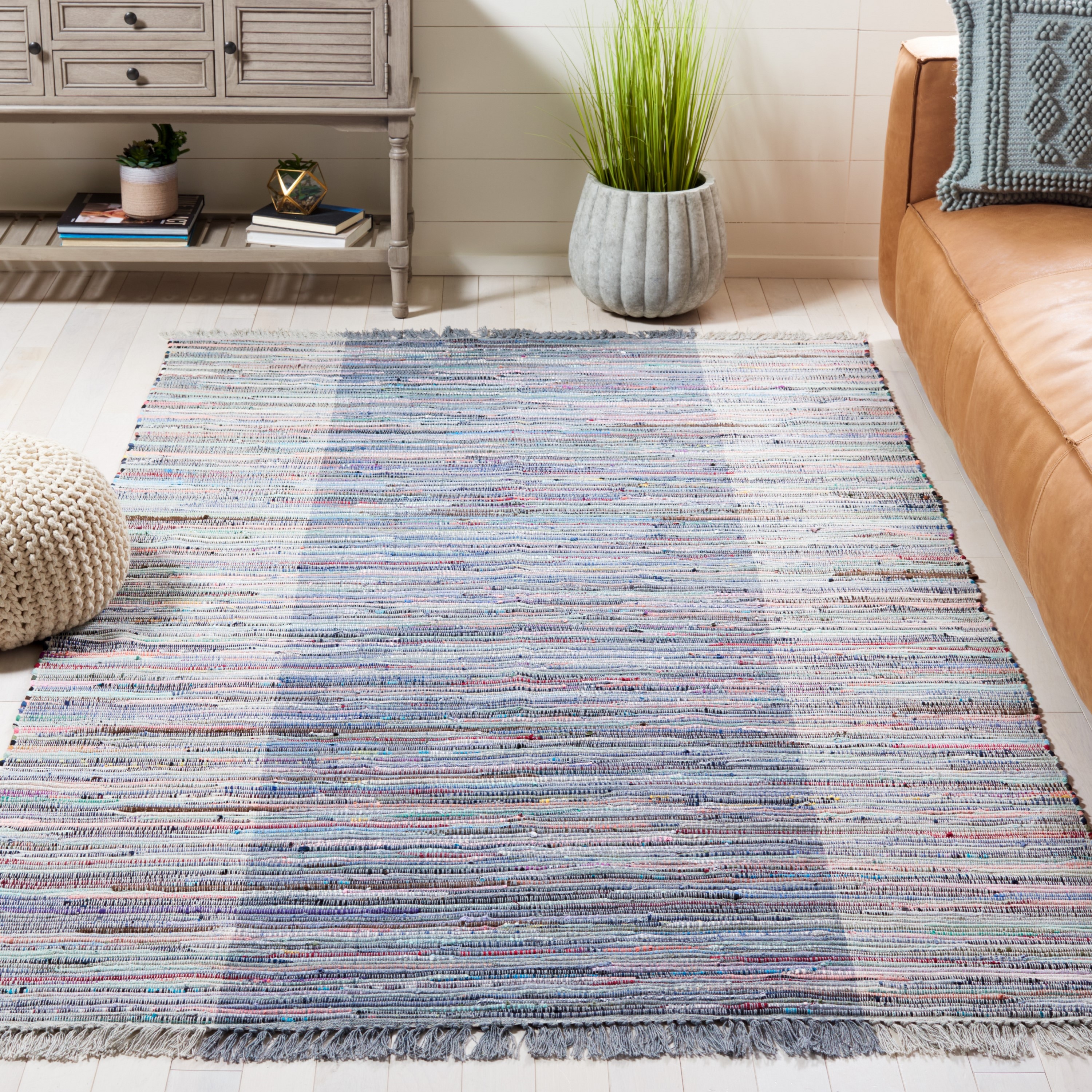 Safavieh RAR122V-3 Rag Rug Romeo 3 x 5 (ft) Cotton Purple/Blue Rectangular Indoor Abstract Bohemian/Eclectic Throw rug