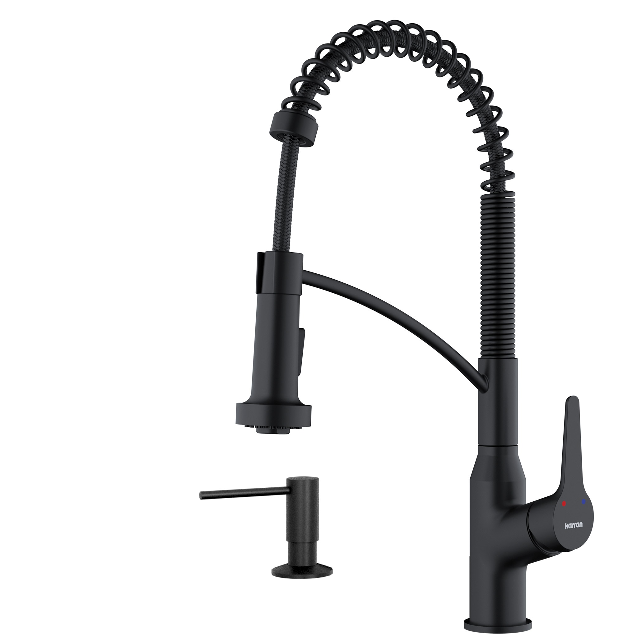 Karran KKF210SD35MB Matte Black Single Handle Deck-mount Pull-down Kitchen Faucet with Sprayer (Soap Dispenser Included)