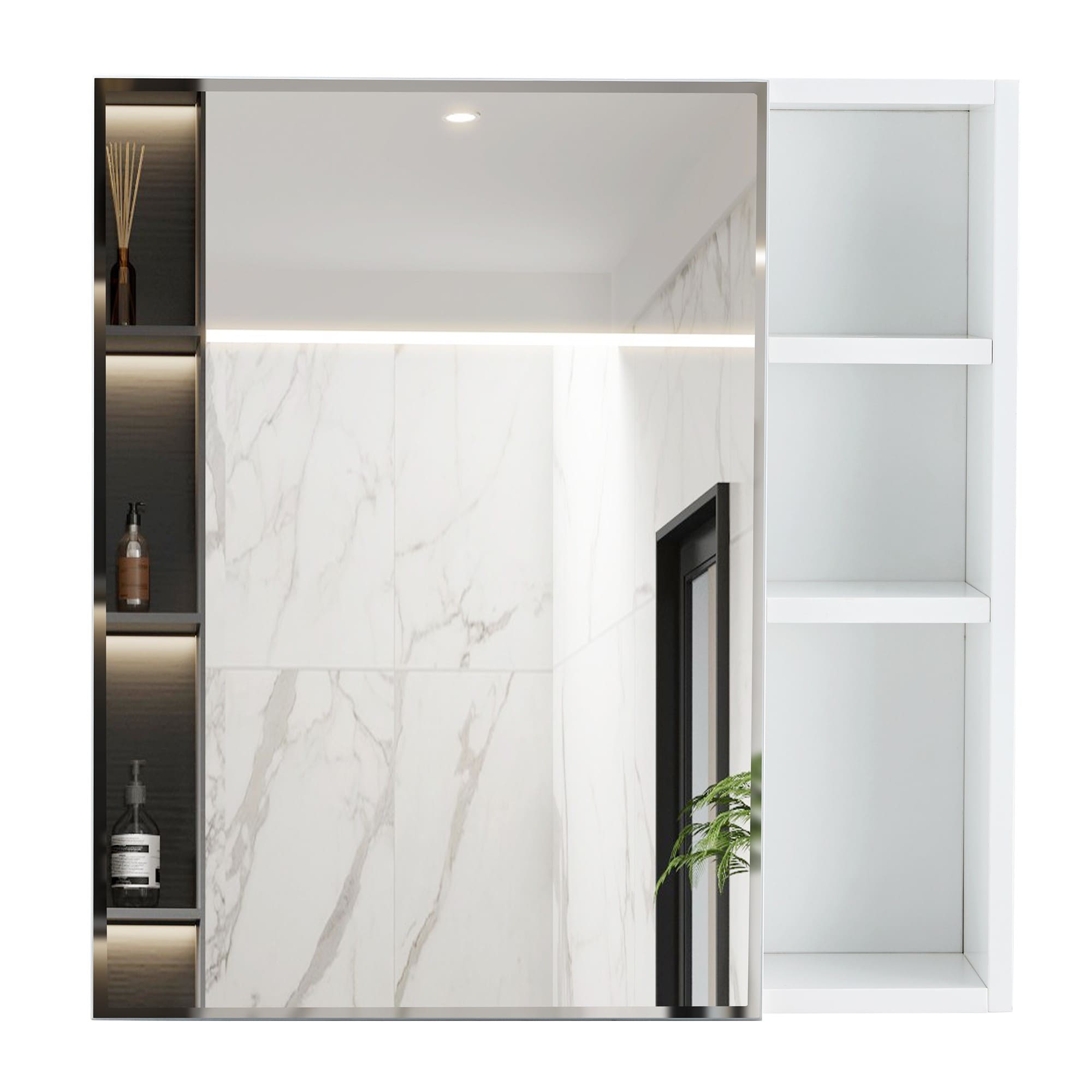 ToolCat BZ-2-44-JYG 21.7-in x 22-in Surface/Recessed Mount White Mirrored Rectangle Soft Close Medicine Cabinet