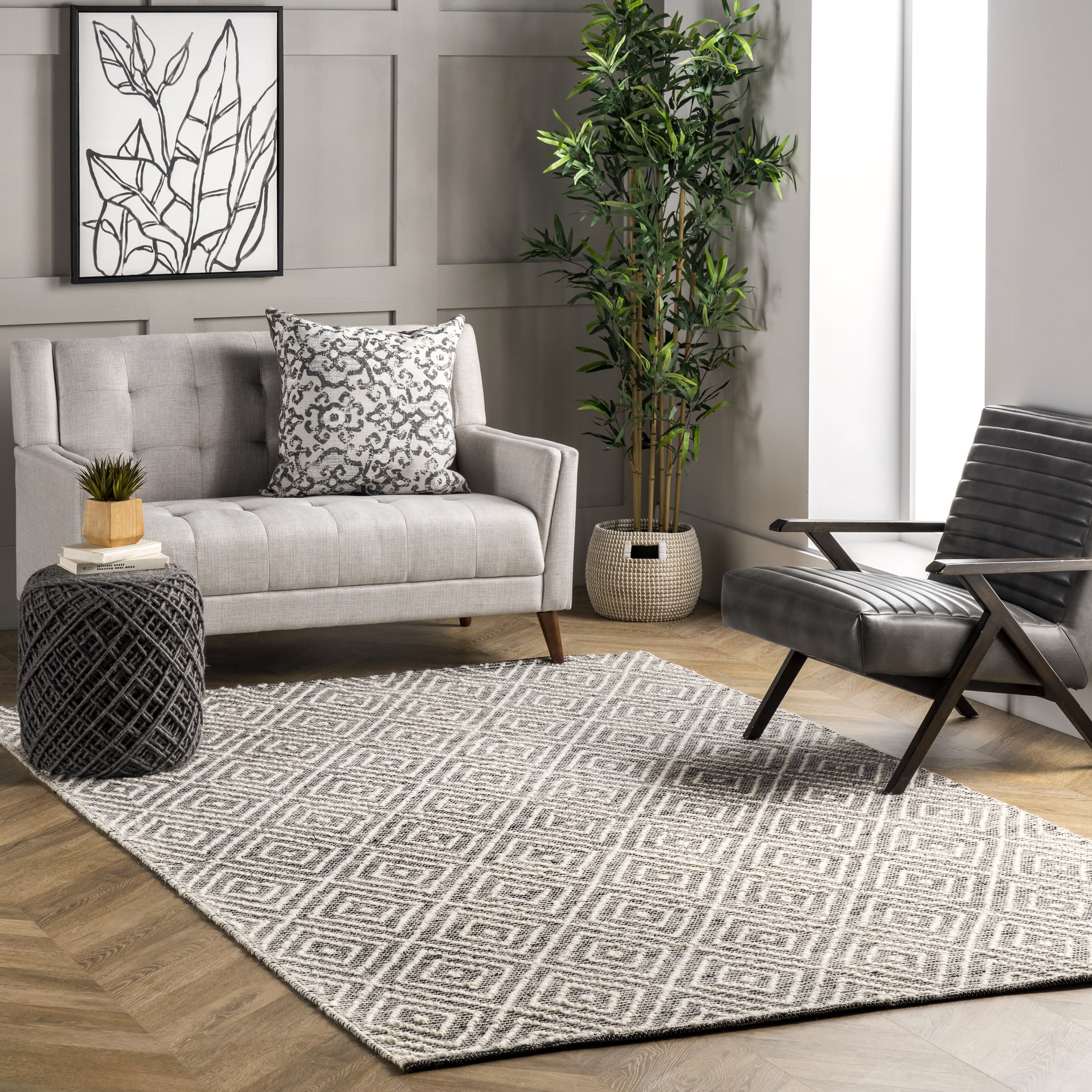 Gray Handmade Geometric Wool Area Rug 3' x 5'
