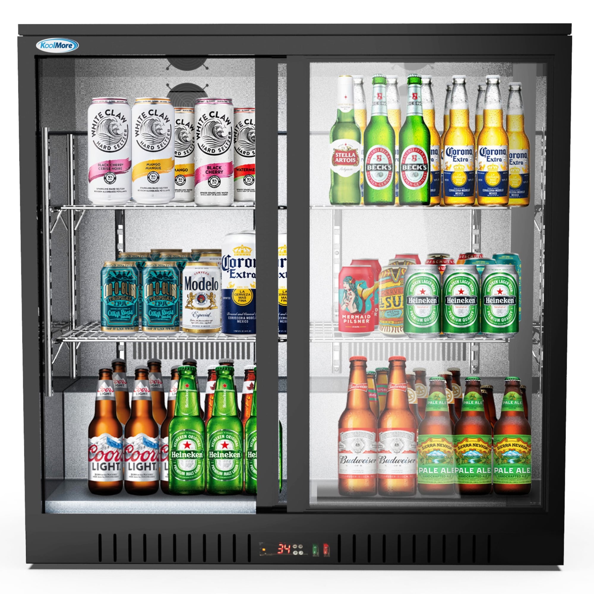 KoolMore CT35-2L-BK 37.6-in W 444 -Can Capacity Black Built-in/Freestanding Indoor Beverage Refrigerator with Glass Door