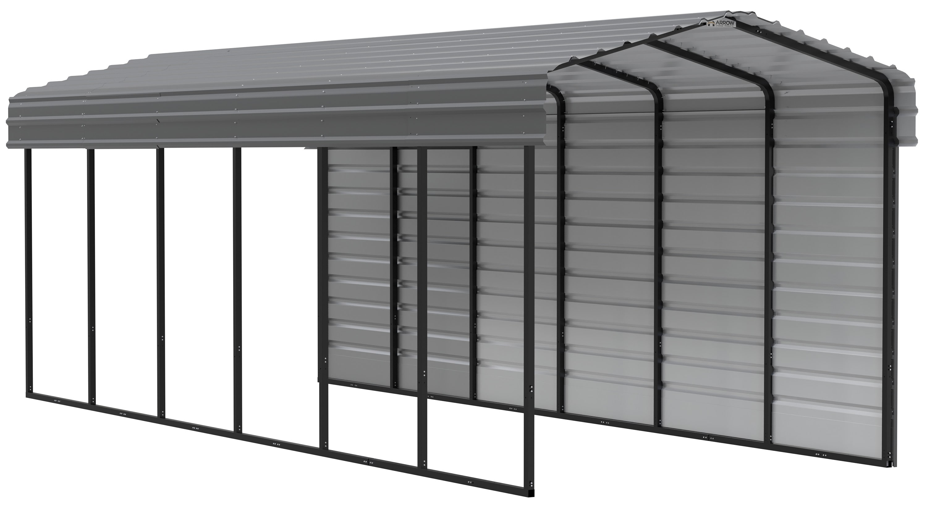 Arrow CPHC102909ECL1 10-ft W x 29-ft L x 9-ft H Charcoal with 1 Side Wall Kit Metal Carport with Metal Roof