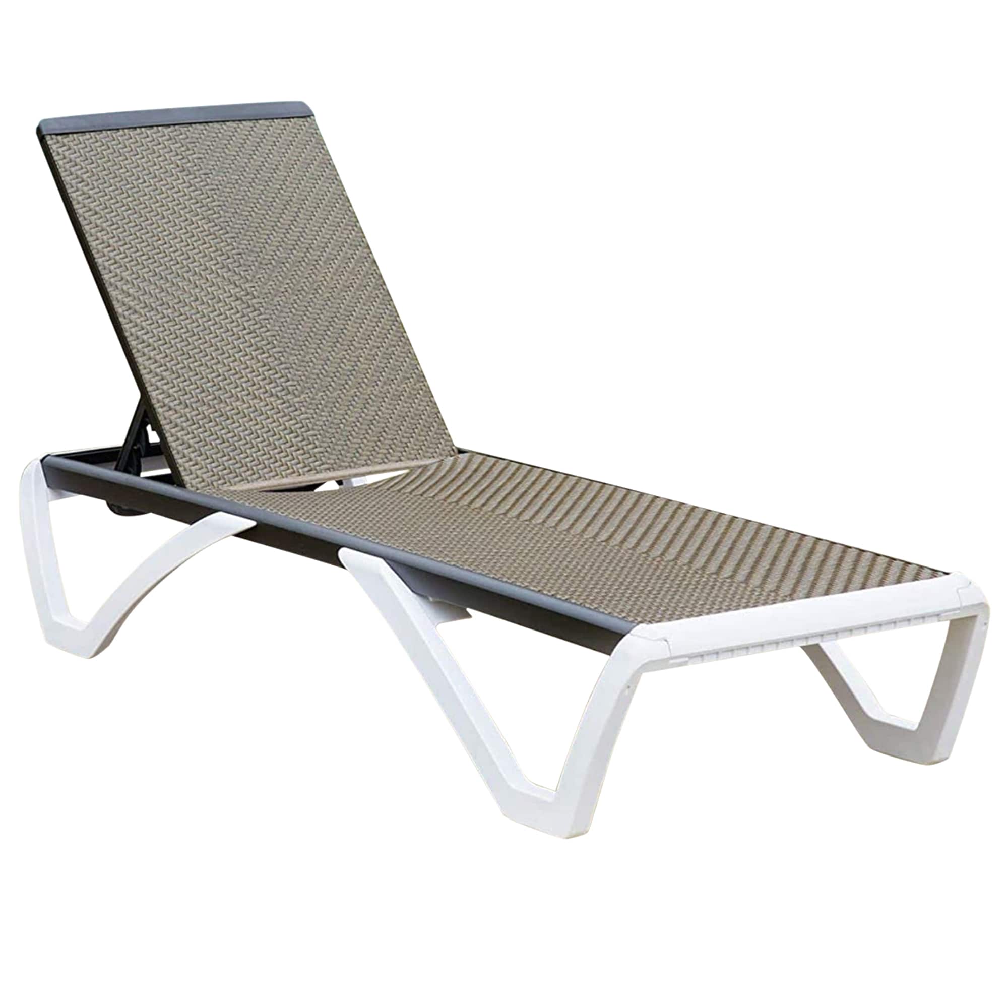 Clihome CL-DOL65CO Adjustable Chaise Lounge Wicker Stackable Black and White Composite material Frame Stationary Chaise Lounge Chair with Brown Woven Seat