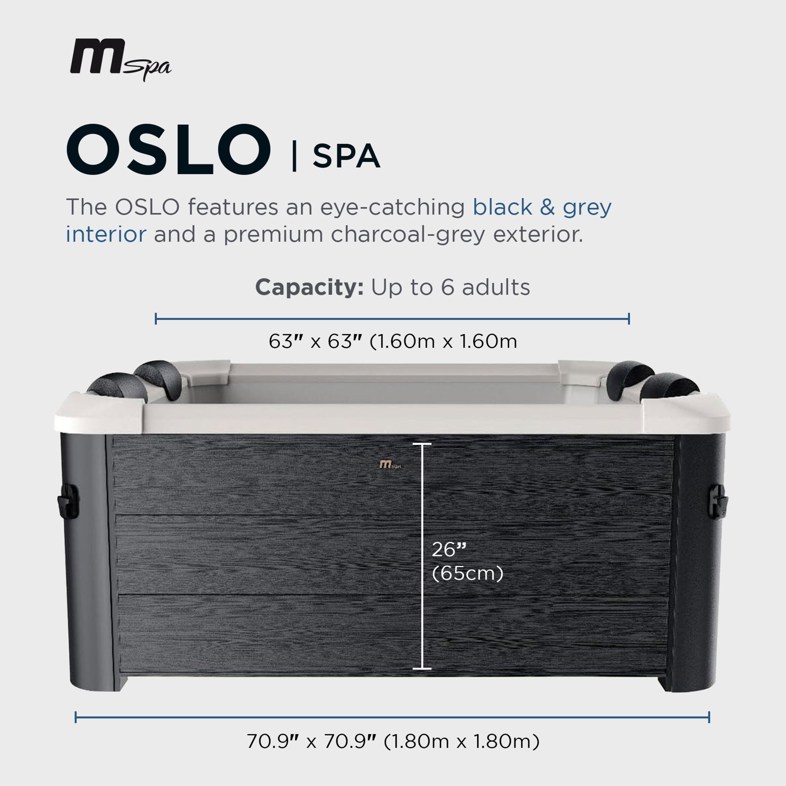 Oslo 6-Person Square Black and White Hydro Massage Hot Tub
