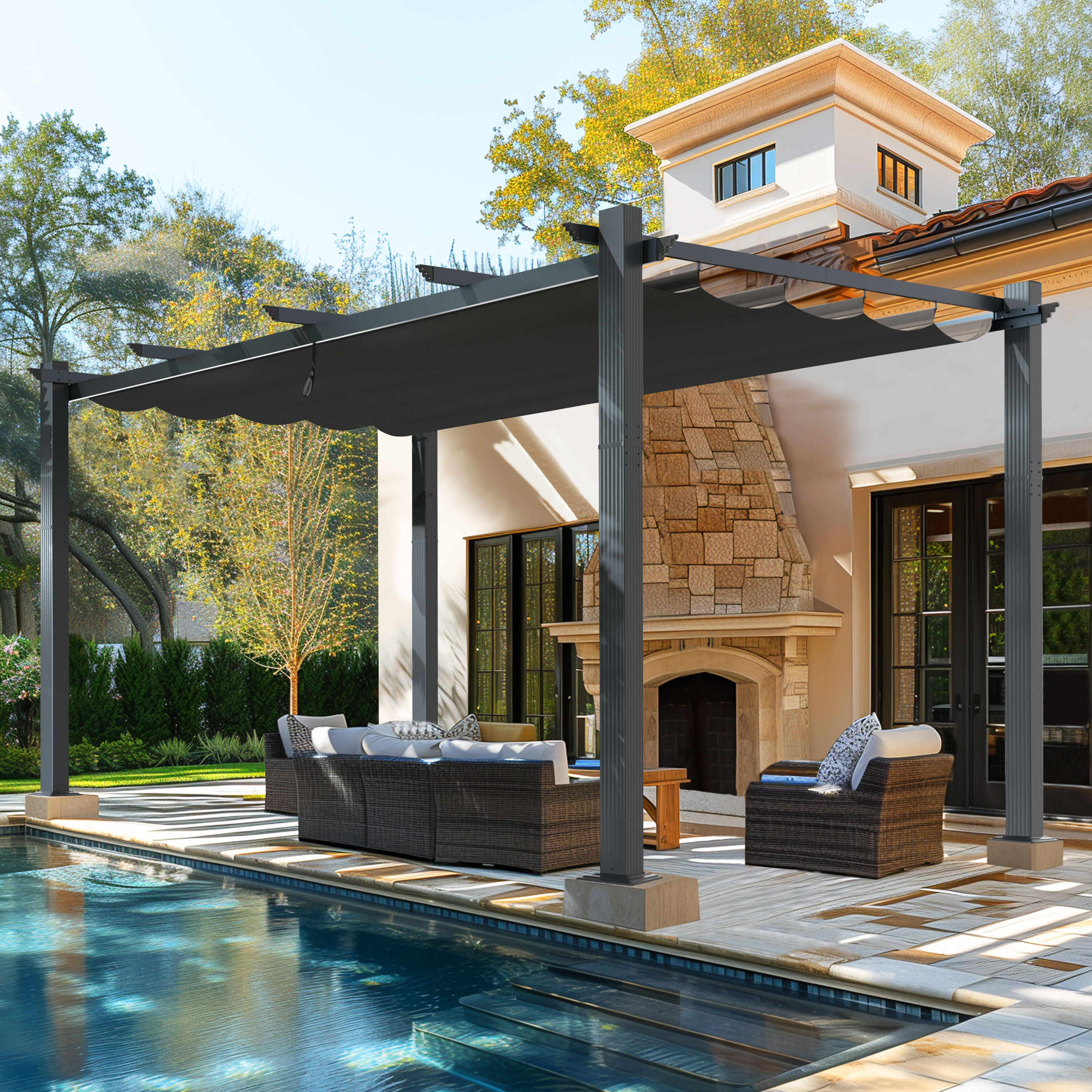 VEIKOUS PG0202-1216-GY1 12-ft W x 16-ft L x 8-ft H Gray Metal Freestanding Pergola with Canopy