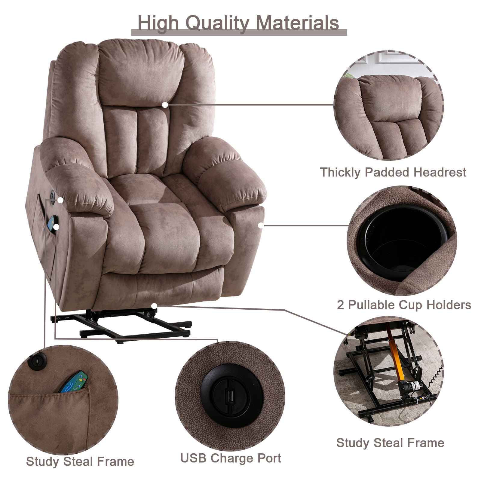 Canmov Power Lift Massage Recliner Coffee Chenille Powered Reclining  Massage Chair with Lift Assistance in the Recliners department at