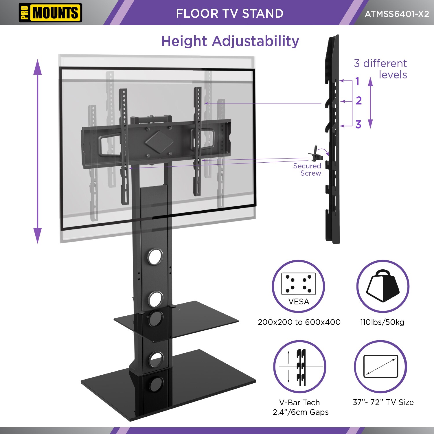 Full Motion TV Mount Floor TV Stand Mount Universal TV Stand with Round  Stainless Steel Base Swivel TV Stand Base Height Adjustable TV Stand for 37  to 75 Inch T…