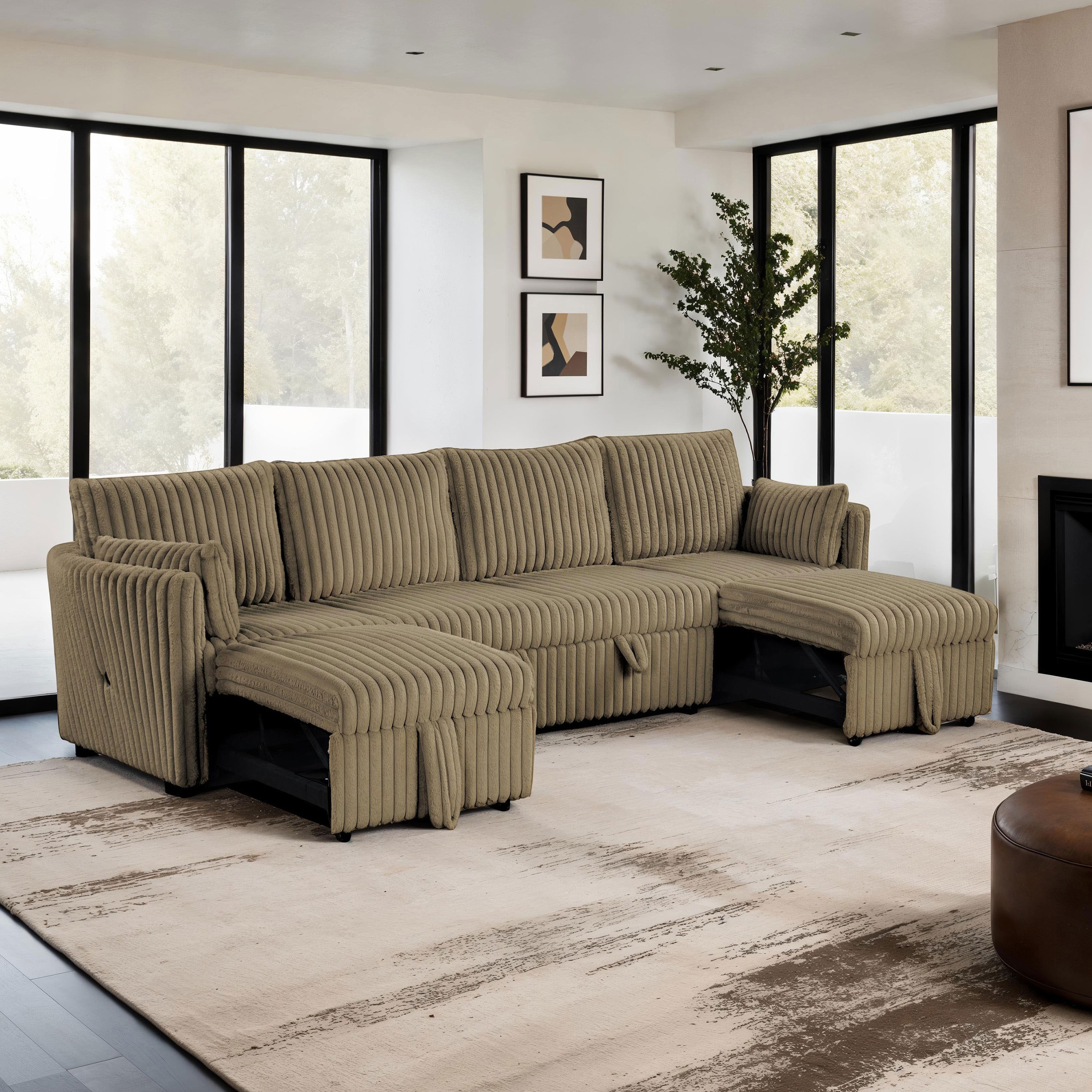 Furniture of America IDFSL64002BR-SF Cindi 85-in Modern Brown Chenille 3 -seater Sofa