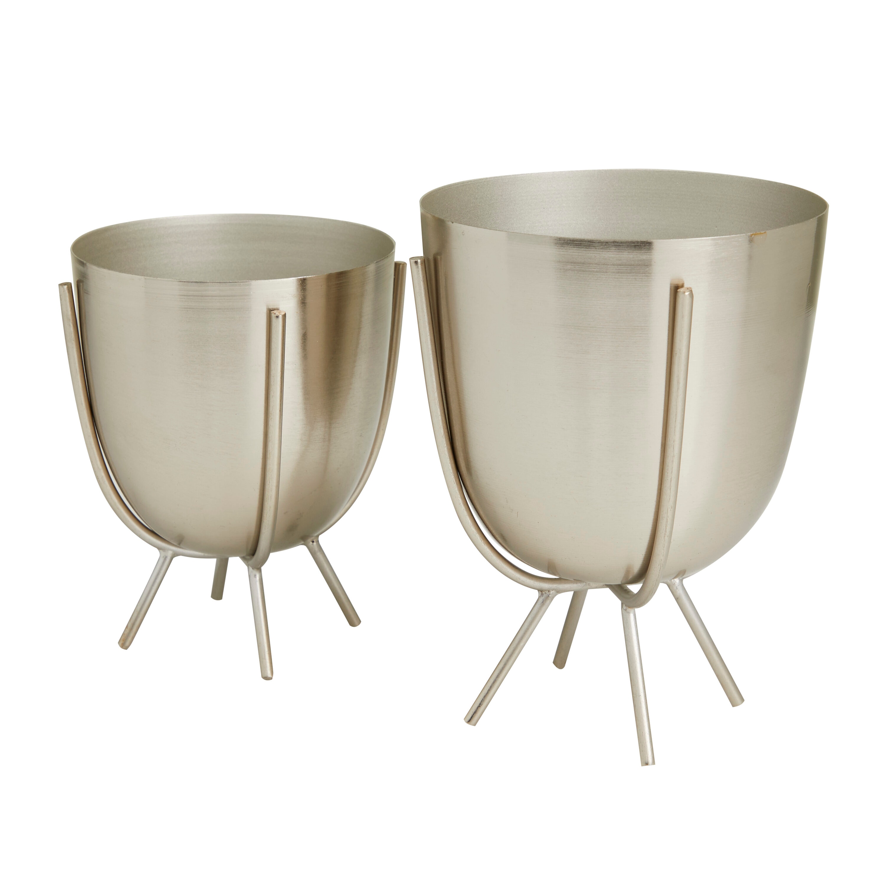 Contemporary 7" Silver Metal Round Planter with Stand