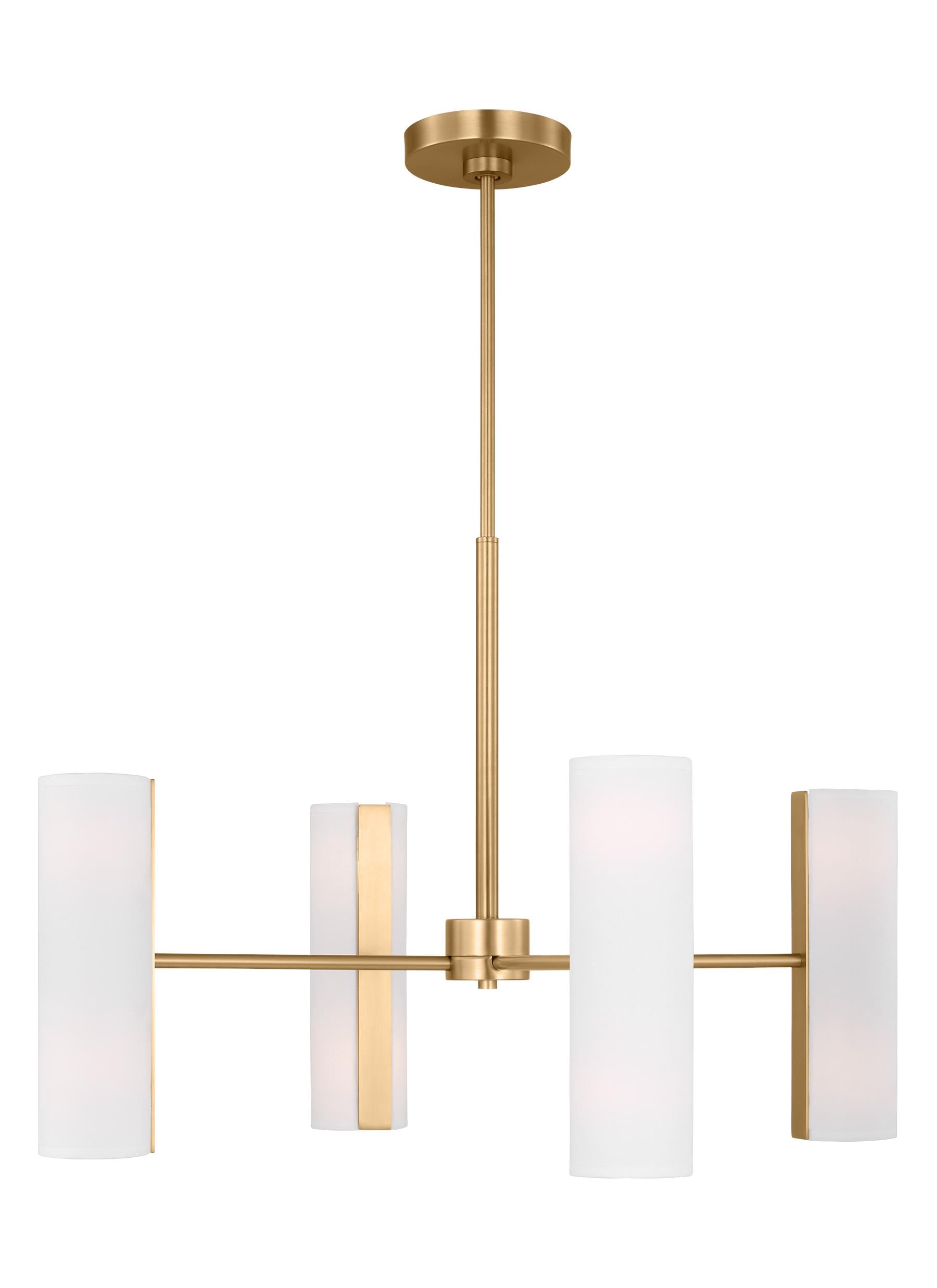 Satin Brass 8-Light Chandelier with White Linen Shades