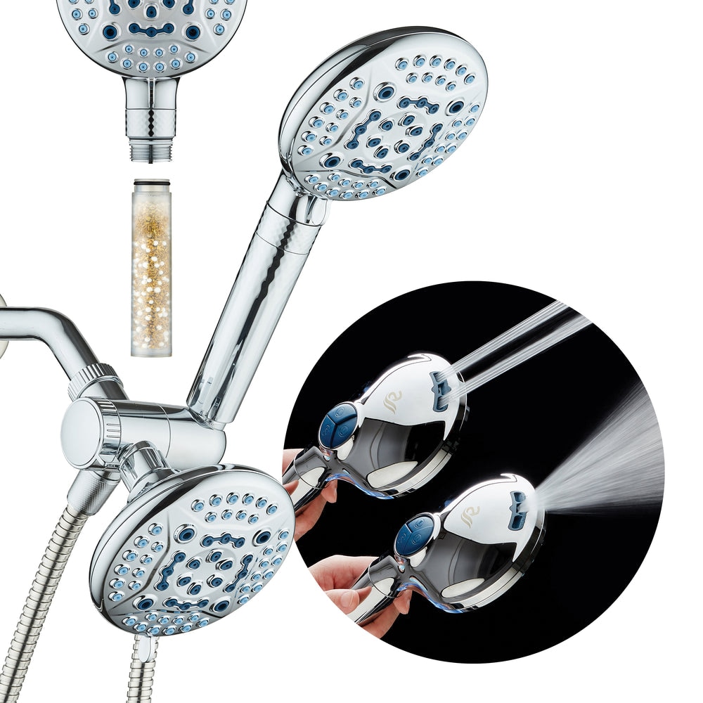 AquaCare 82 -Spray chrome 4.5-in Round Filtered Shower Head with Handheld Combo 2.5 GPM