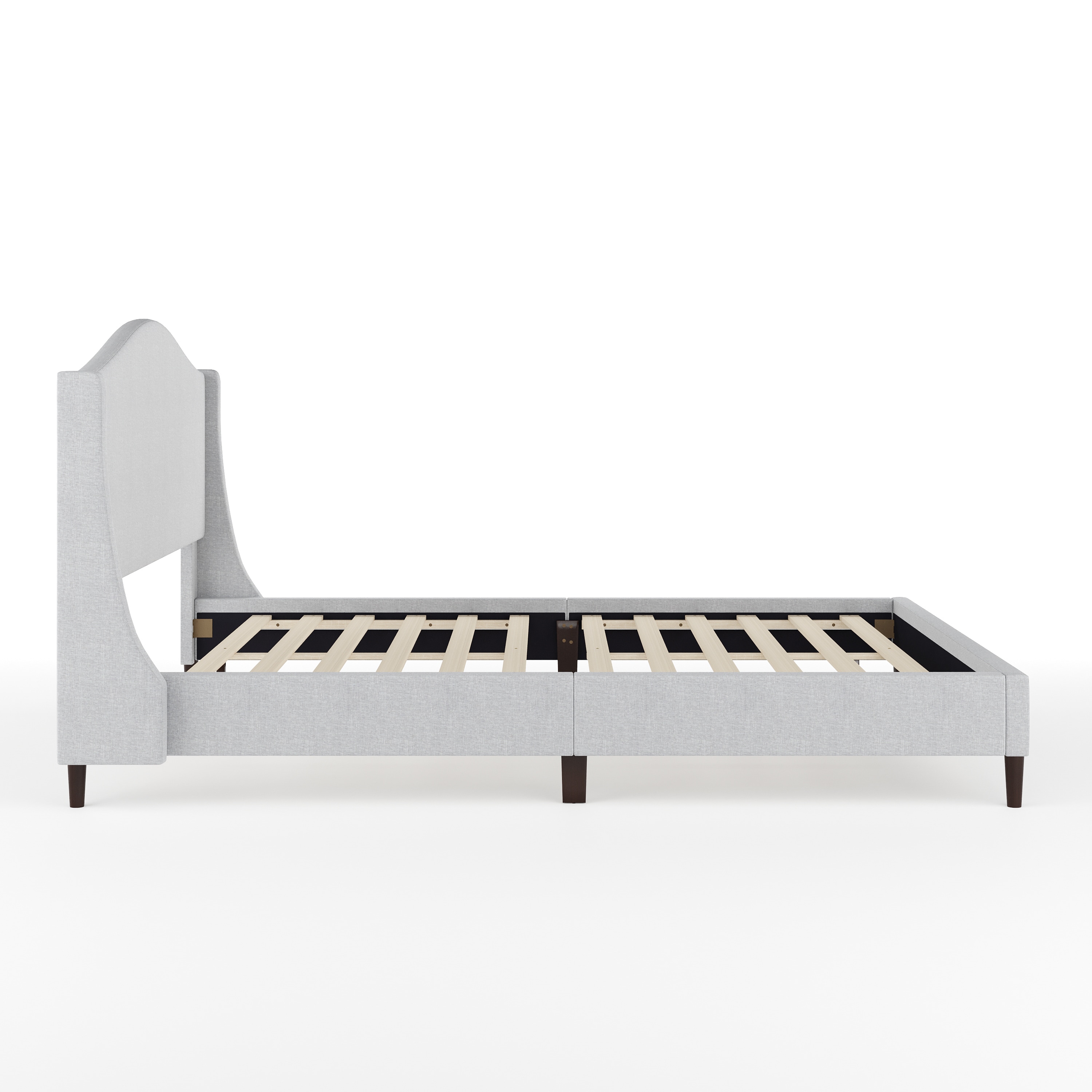 Gray Queen Upholstered Platform Bed with Curved Headboard and Wood Frame