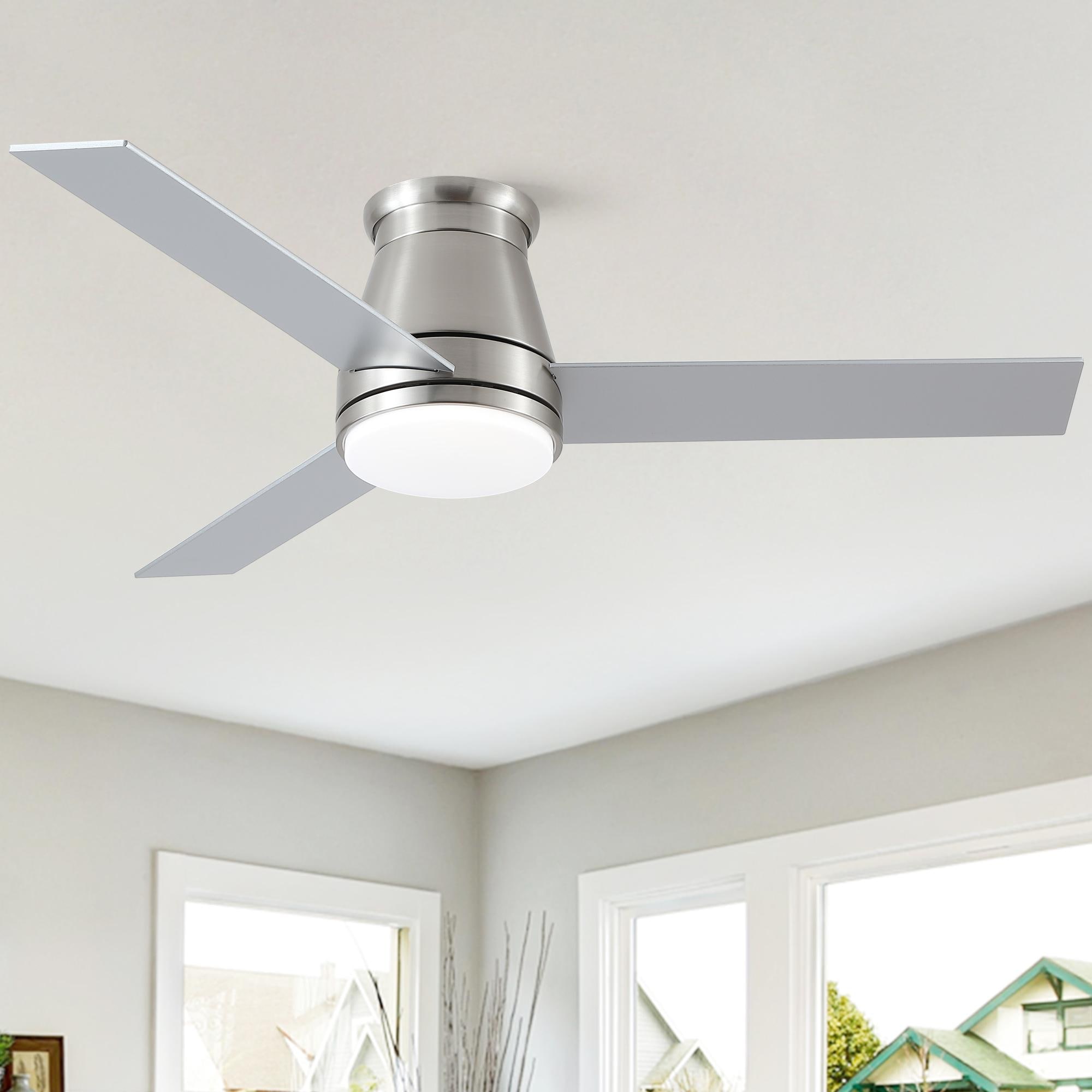 Bayfeve BFYH-47066-CF Adjustable Speed 48-in Color-Changing Integrated LED Outdoor Flush Mount Brushed Nickel with Matte Blades Ceiling Fan With Light - Remote Included ( 3 -Blade )