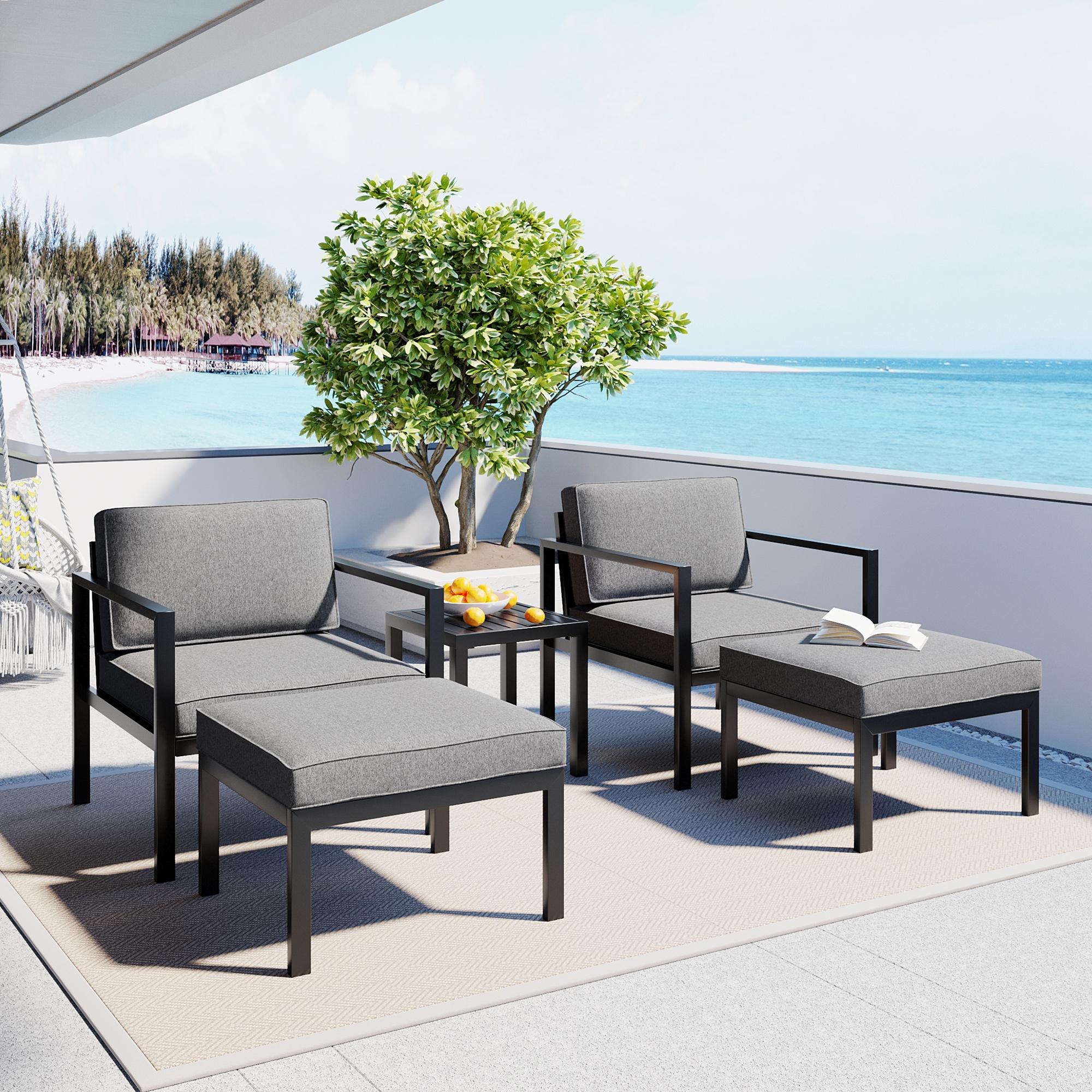 Bayfeve BFTP-212AAE 5-Piece Aluminum Alloy Patio Conversation Set with Coffee Table and Stools