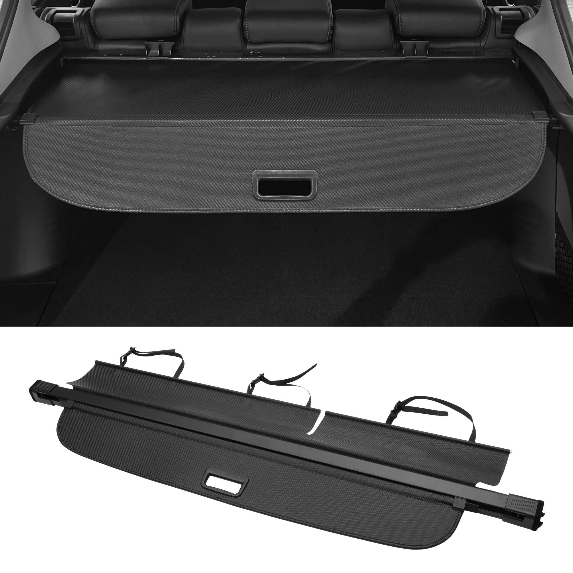 Unique Bargains Car Trunk Retractable Cargo Cover for  Q7 2016-2023 Rear Trunk Parcel Shelf Luggage Security Shield Shade Canvas Carbon Fiber Pattern Black