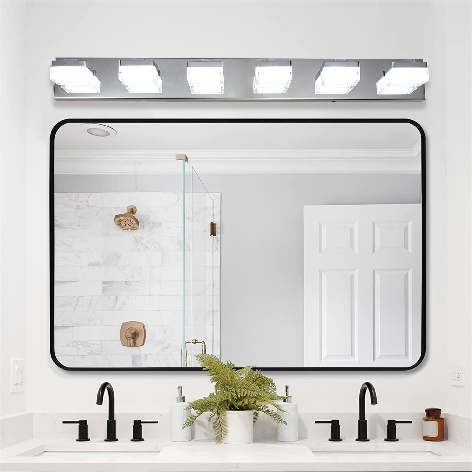 BABOOM BOM-0132ORWMH Bathroom Decorative Lighting Fixture 38.2-in 6 -Light Chrome Integrated LED Modern/contemporary Vanity light