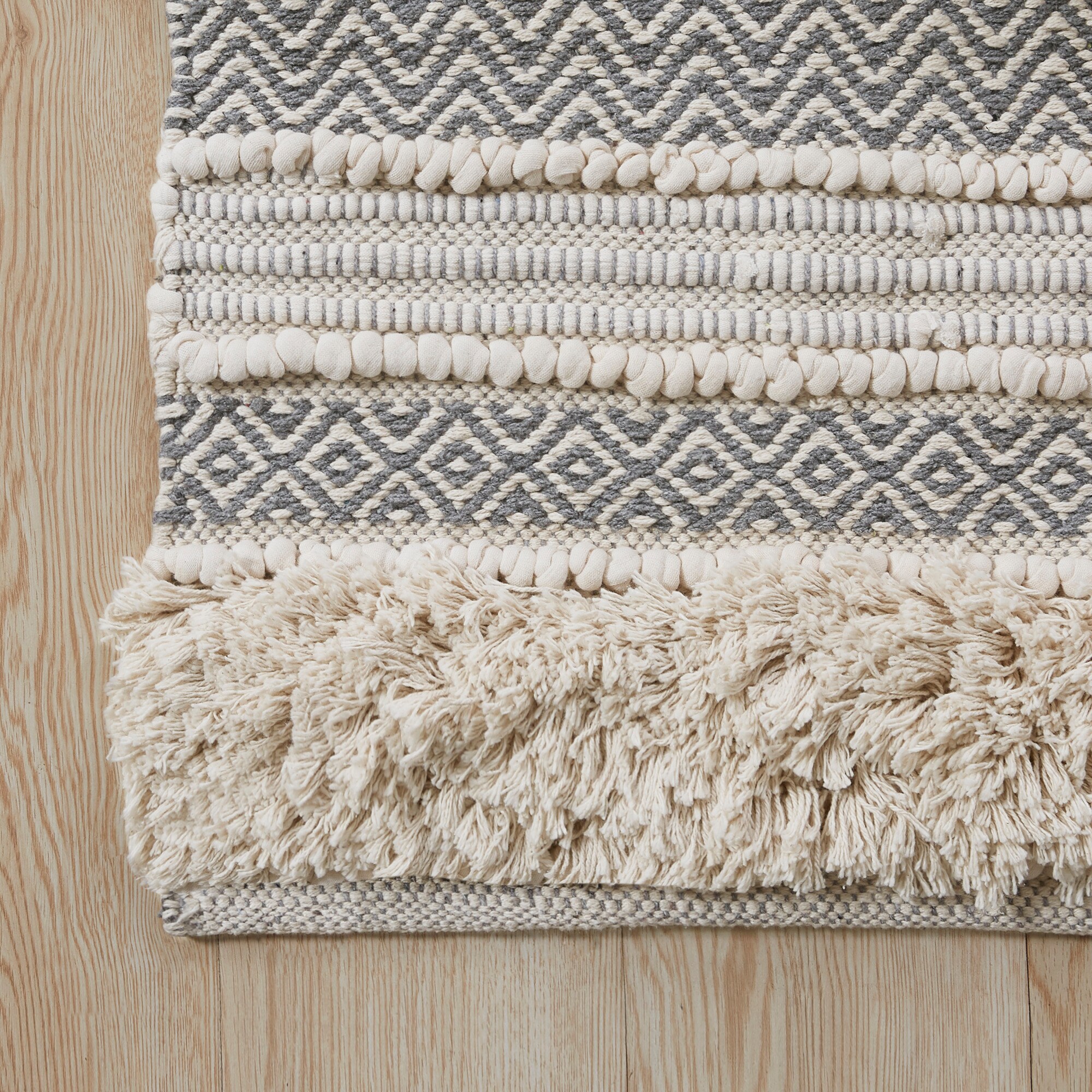 Nordic Shaggy Grey and Beige Patterned Bathroom Rug