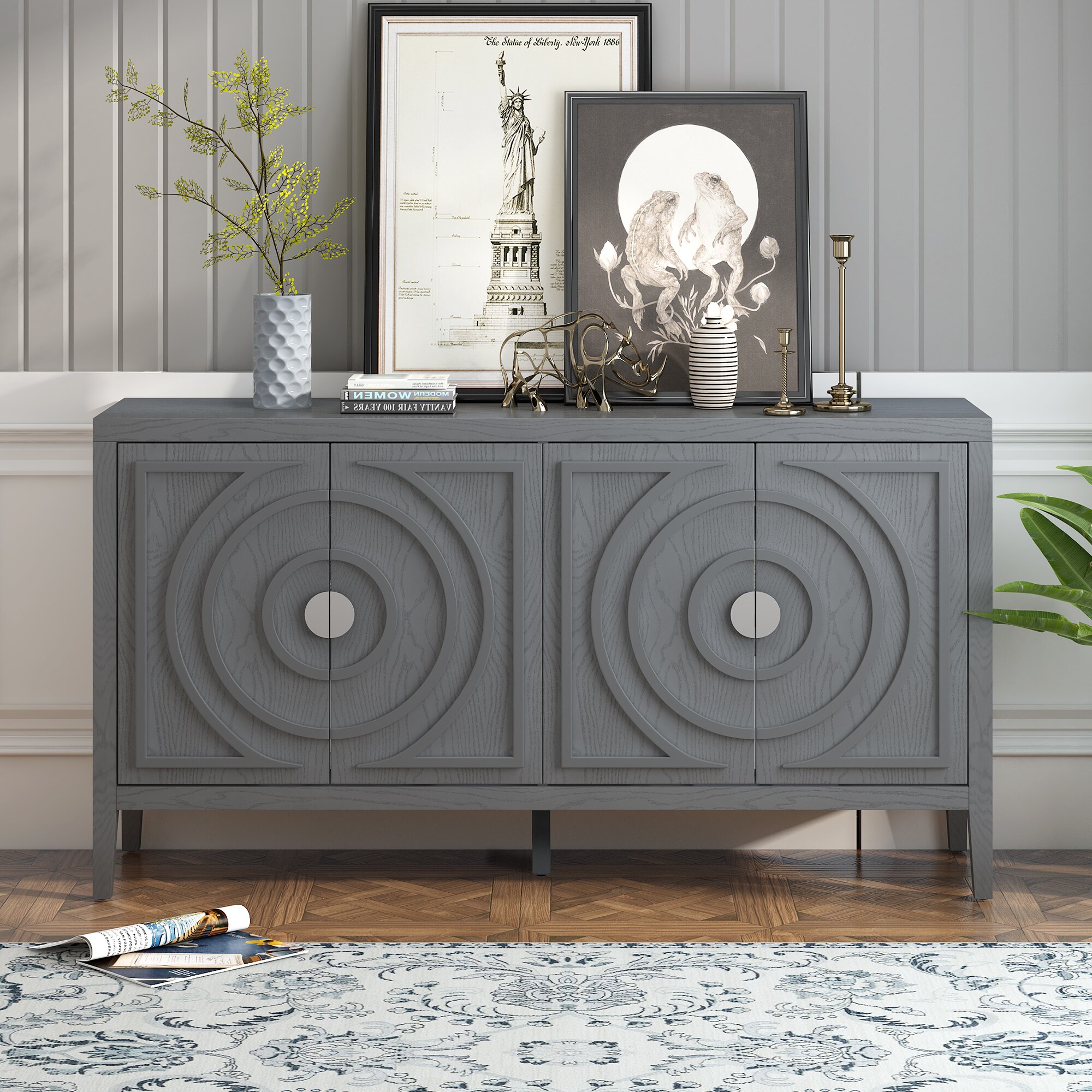 JIMSMAISON JMTRSB17GR Contemporary/Modern Gray Rubberwood Sideboard