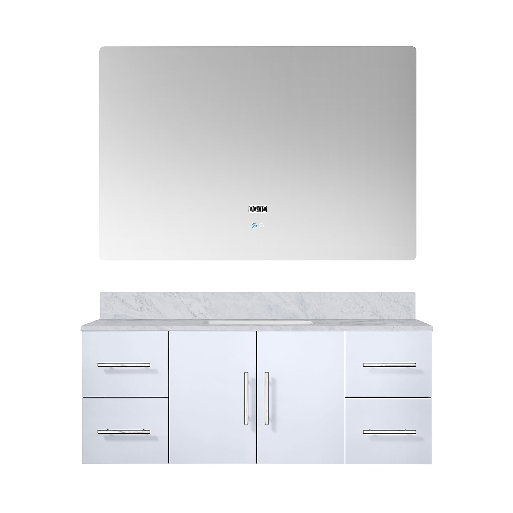 Lexora LG192248DMDSLM48 Geneva 48-in Glossy White Undermount Single Sink Floating Bathroom Vanity with White Carrara Marble Top (Mirror Included)