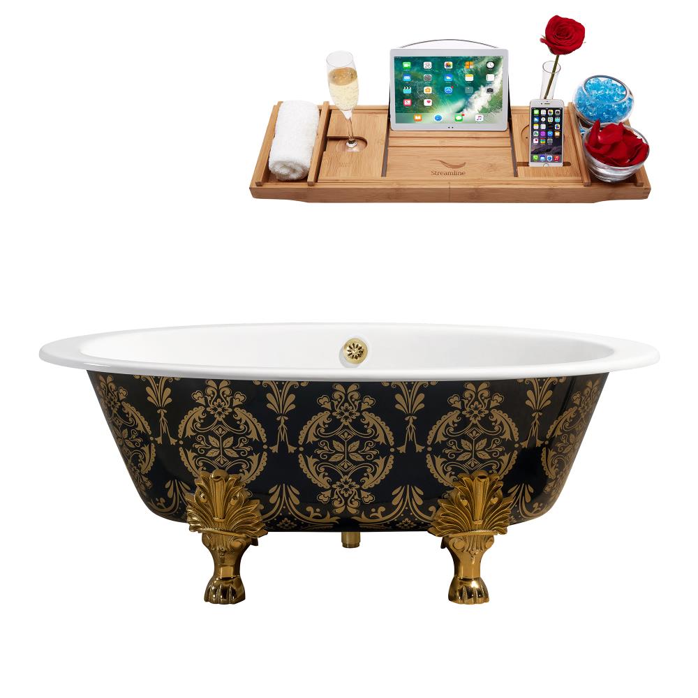 Streamline R5440GLD-GLD 64.9605-Inches x 35.433-Inches Glossy Green, Gold Cast iron Oval Clawfoot Soaking bathtub Drain ( Center Drain )
