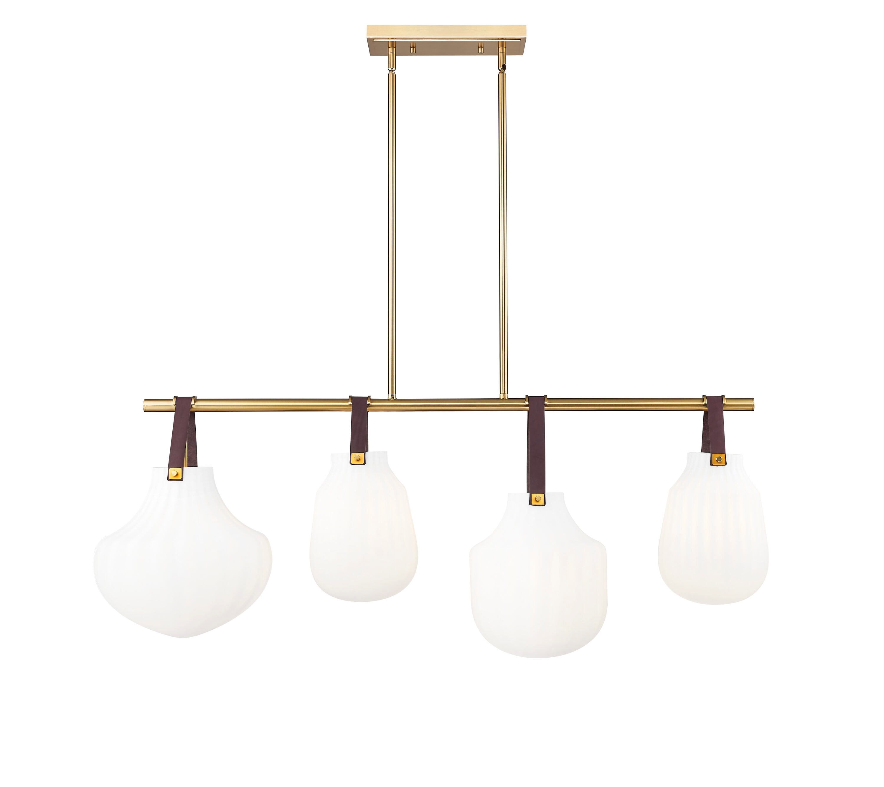 Modern Gold 4-Light Linear Chandelier with Glass Shades