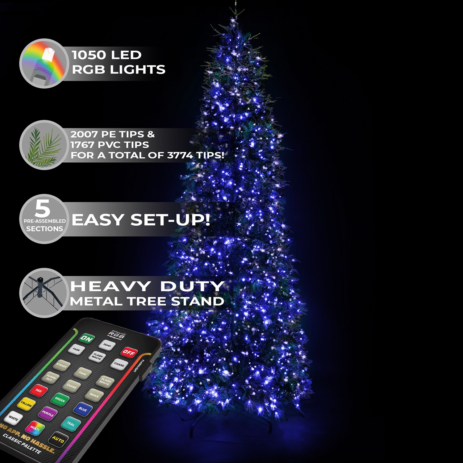 Prelit Artificial Christmas Tree with Remote Control Pencil RGB