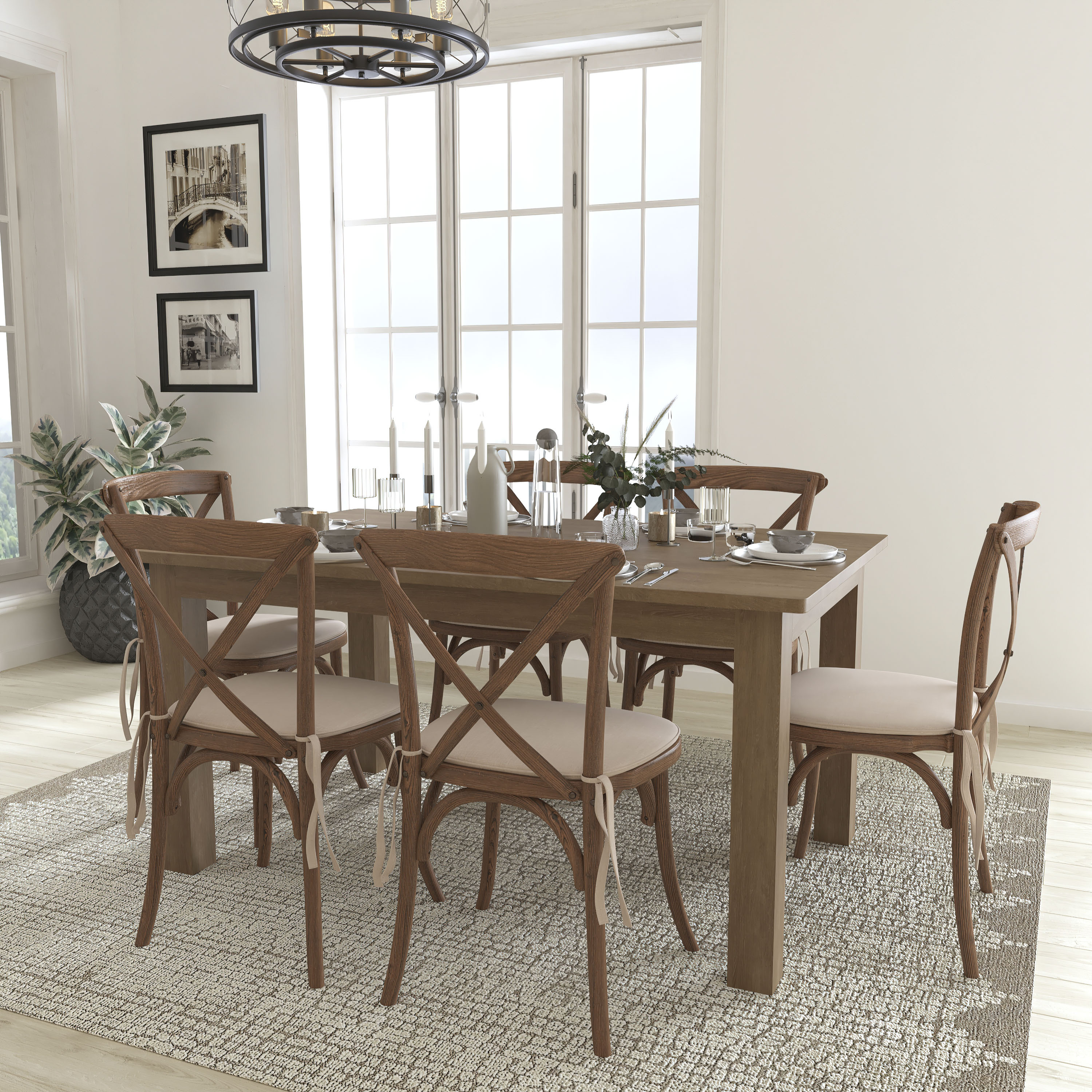 Flash Furniture 889142894612 Antique Rustic Rustic Dining Room Set with Rectangular Table ( Seats 6 )