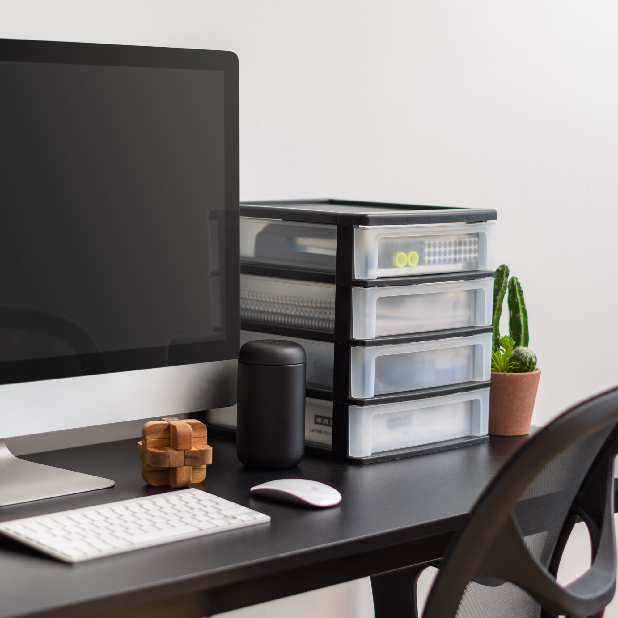 Small Black Plastic 4-Drawer Stackable Organizer