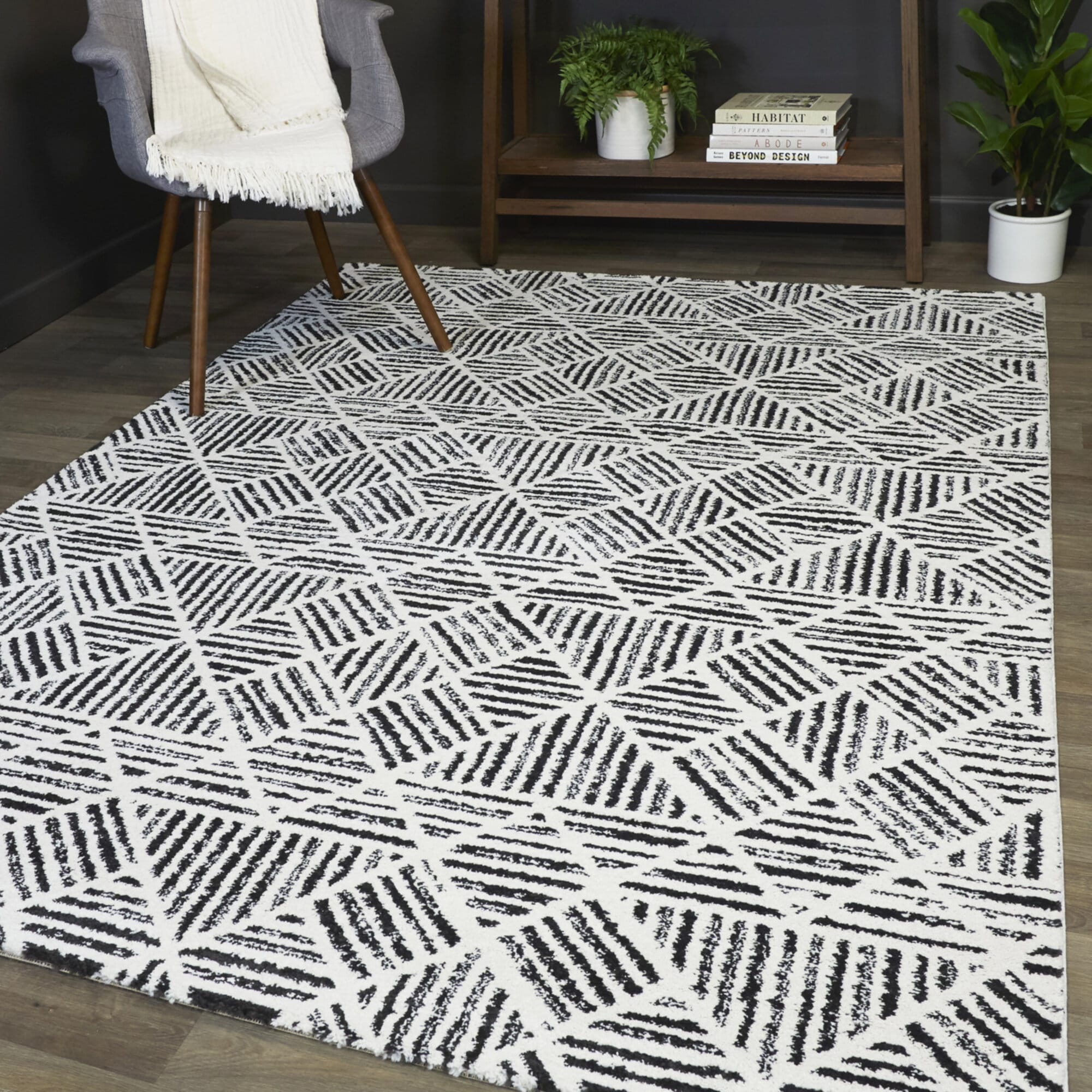 Balta 3098781 Frederic 8 x 10 (ft) Loomed Polypropylene Cream/Charcoal Rectangular Indoor Geometric Bohemian/Eclectic Area rug