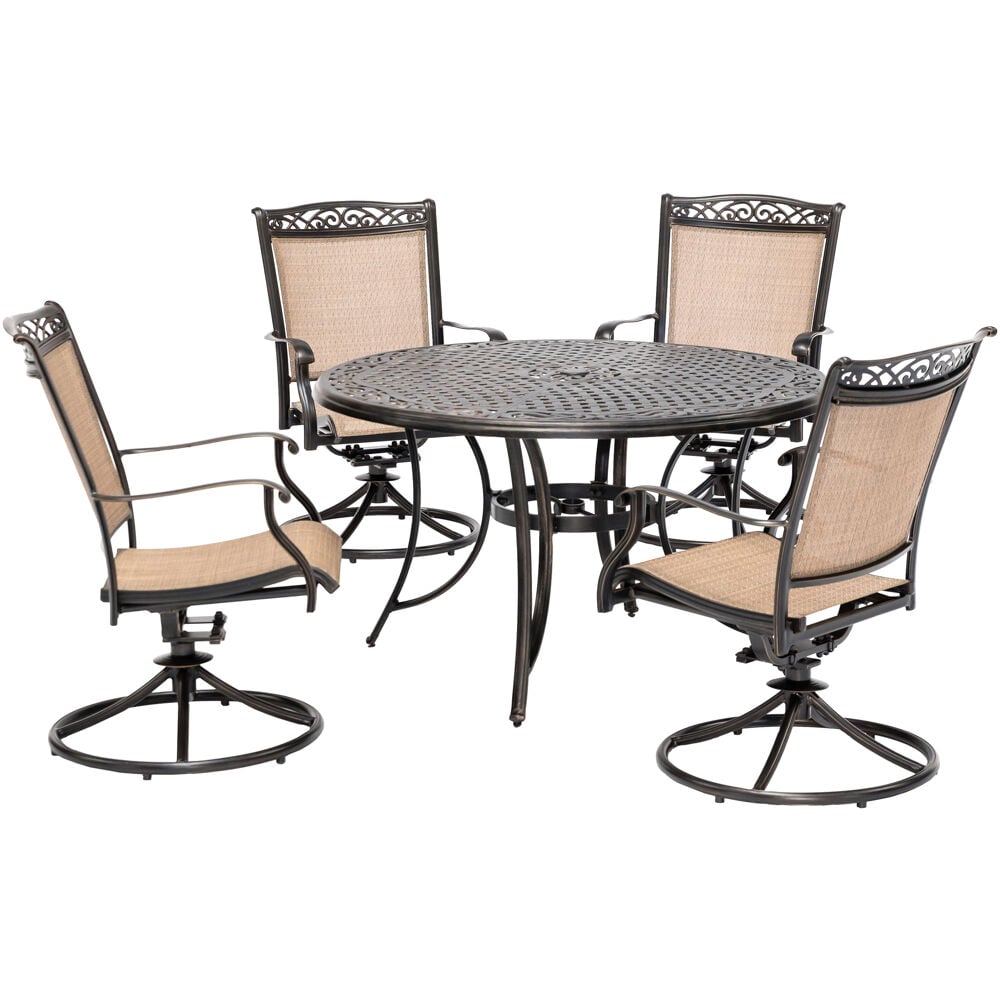 Hanover Fontana 5-Piece Tan Patio Dining Set Aluminum Round Table with ...