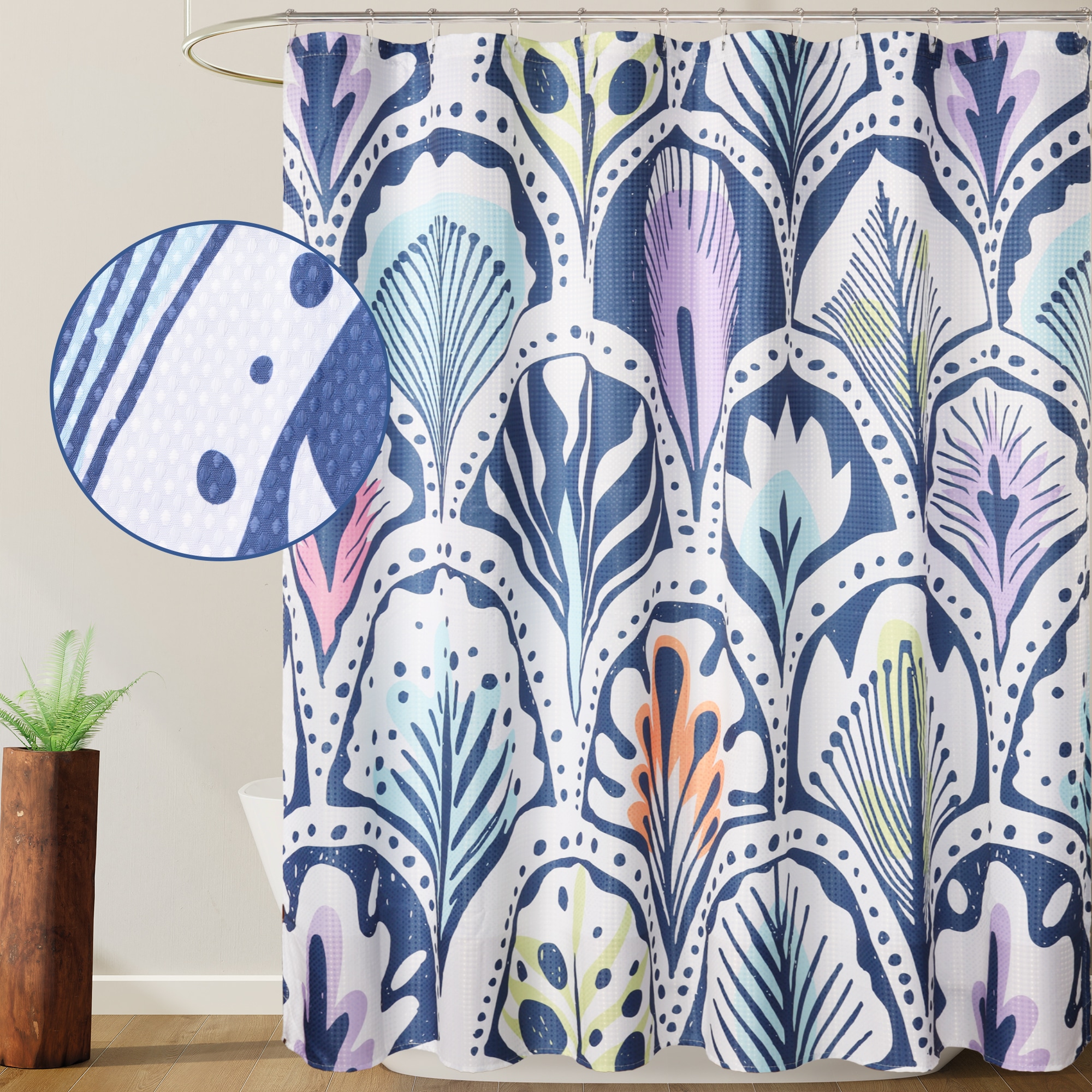 Awesome Home 72-in W x 72-in L Multi Boho Feathers Textured Shower Curtain