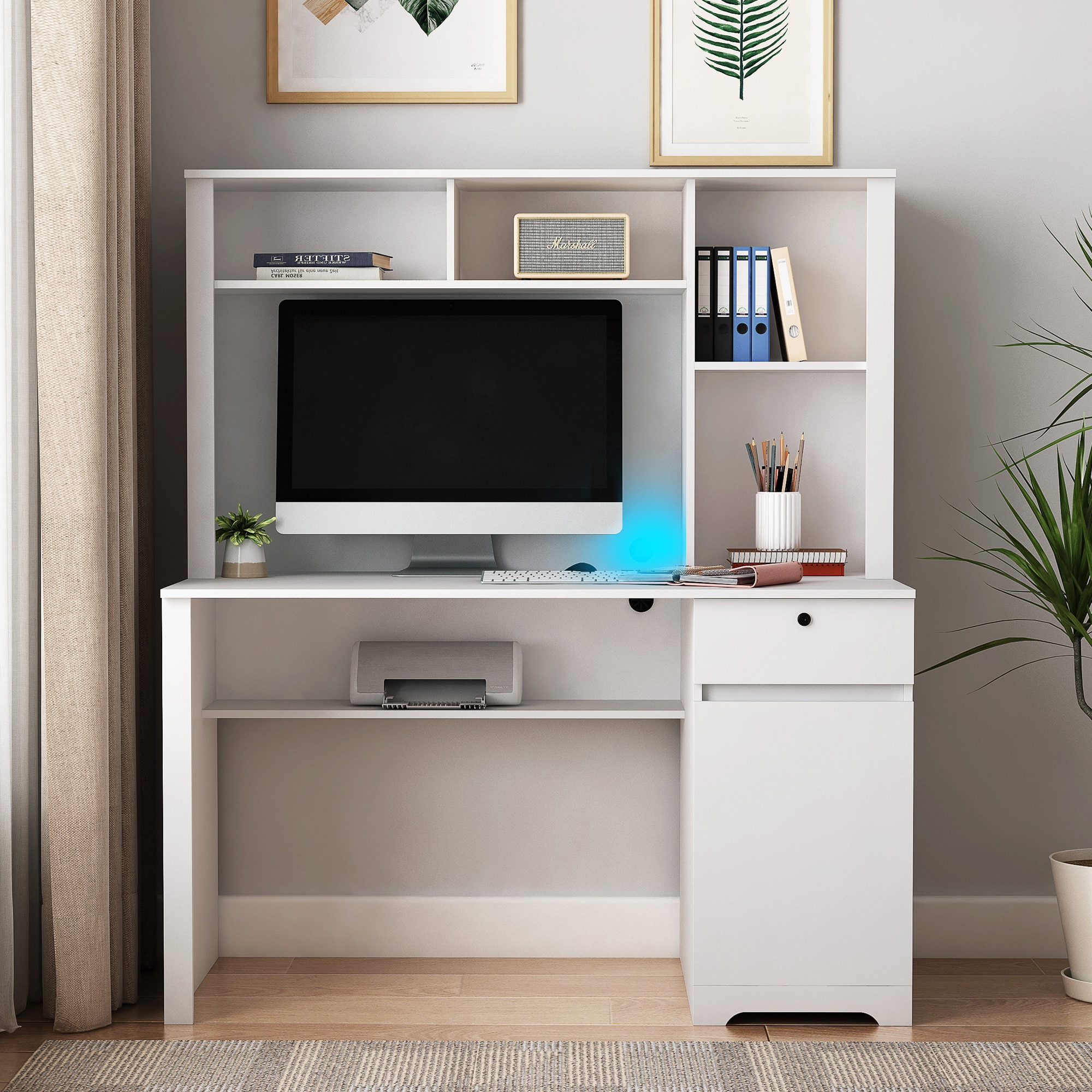 LOVMOR SF-Y-W1321P178183 Computer Desk with Hutch and Bookshelf Wood Executive Desk Teens Student Desk Writing Laptop Home Office Desk with Drawers3 AC Outlets and 2 USB Charging PortsStudy Laptop Table for Home