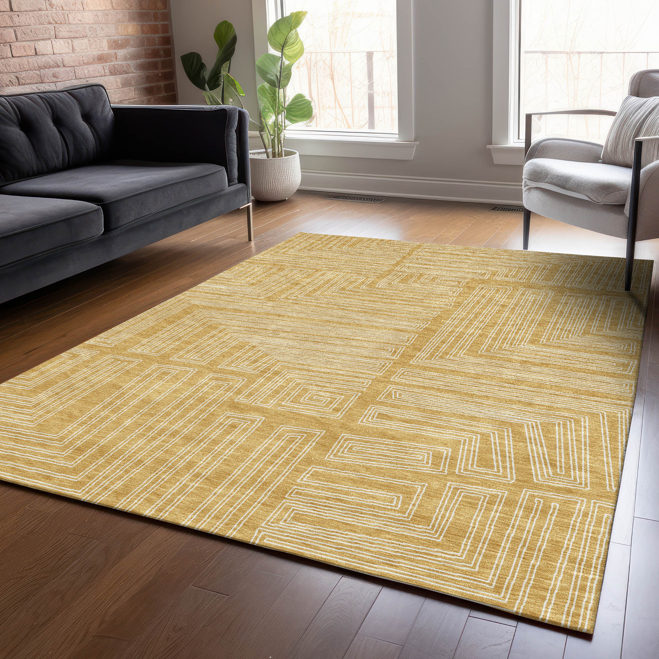 Addison Rugs ACN1045GO30X46 Chantille ACN1045GO 2 x 3 (ft) Polyester Gold Rectangular Indoor/Outdoor Geometric Machine washable Area rug