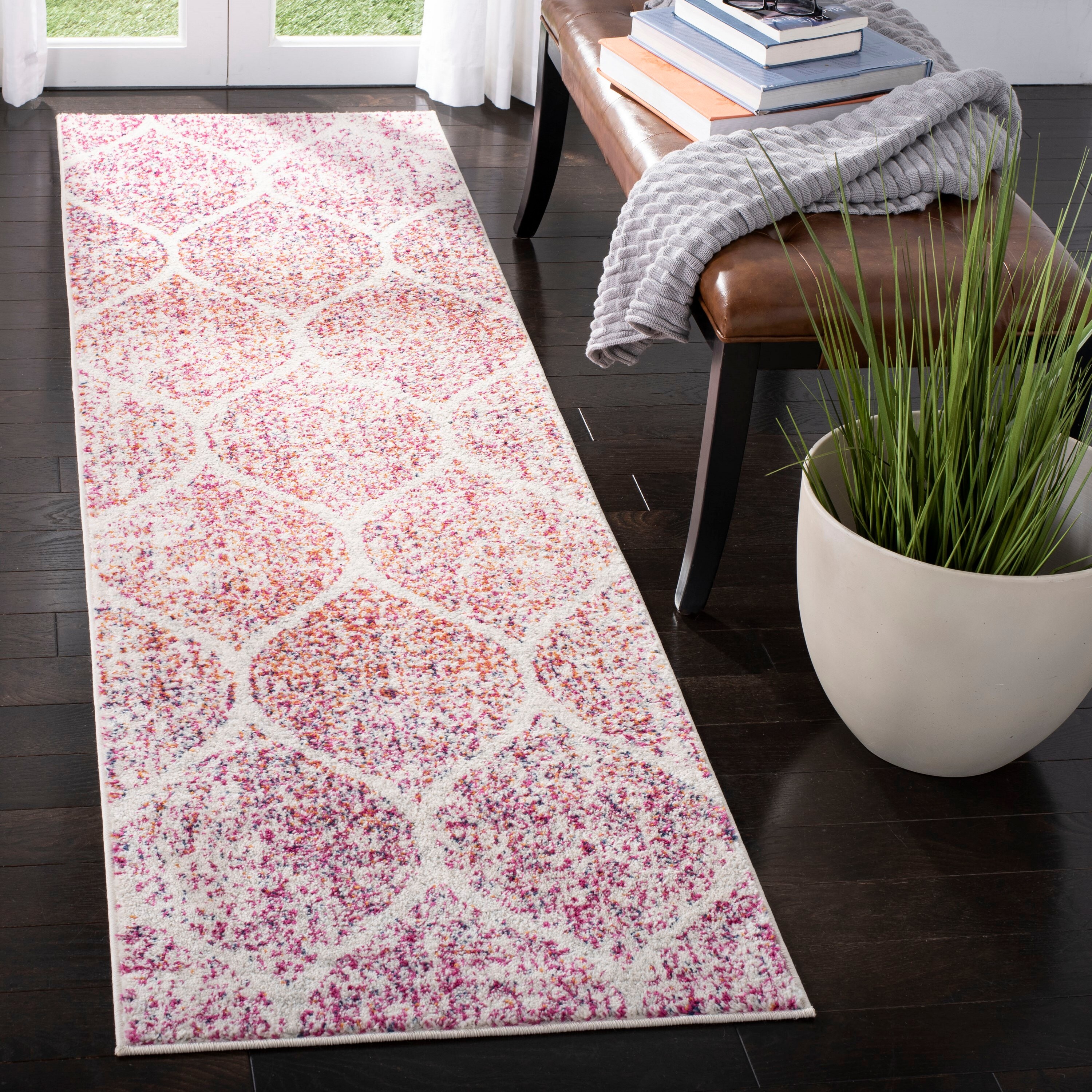 Safavieh MAD604R-212 Madison Westmont 2 x 12 (ft) Loomed Synthetic Cream/Fuchsia Rectangular Indoor Trellis Farmhouse/Cottage Runner rug
