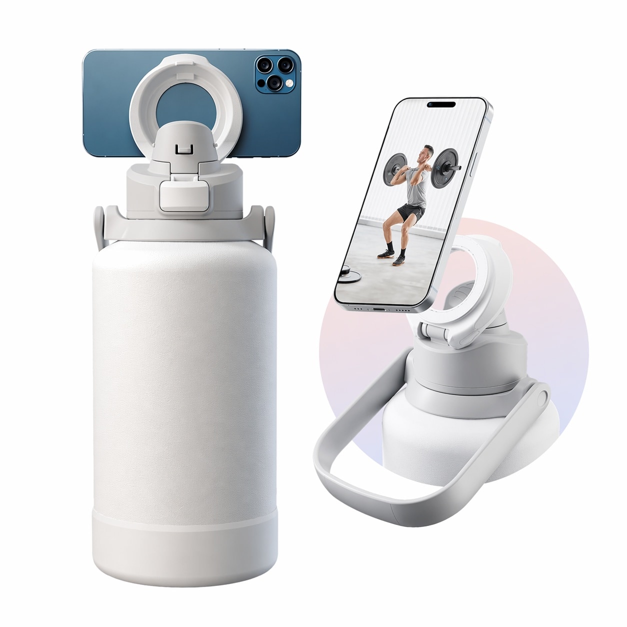 Phewnyzo -  64oz Insulated Stainless Steel Water Bottle Bottle with Magnetic Lid Phone Holder Lea...