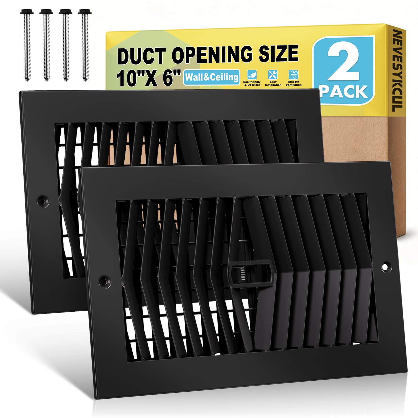 Anqtovp  10 by 6 Inch Air Vent Cover for Wall or Ceiling Two Pack Heavy Duty Steel HVAC Register Grille High Airflow Two Way Adjustable Fits Ten