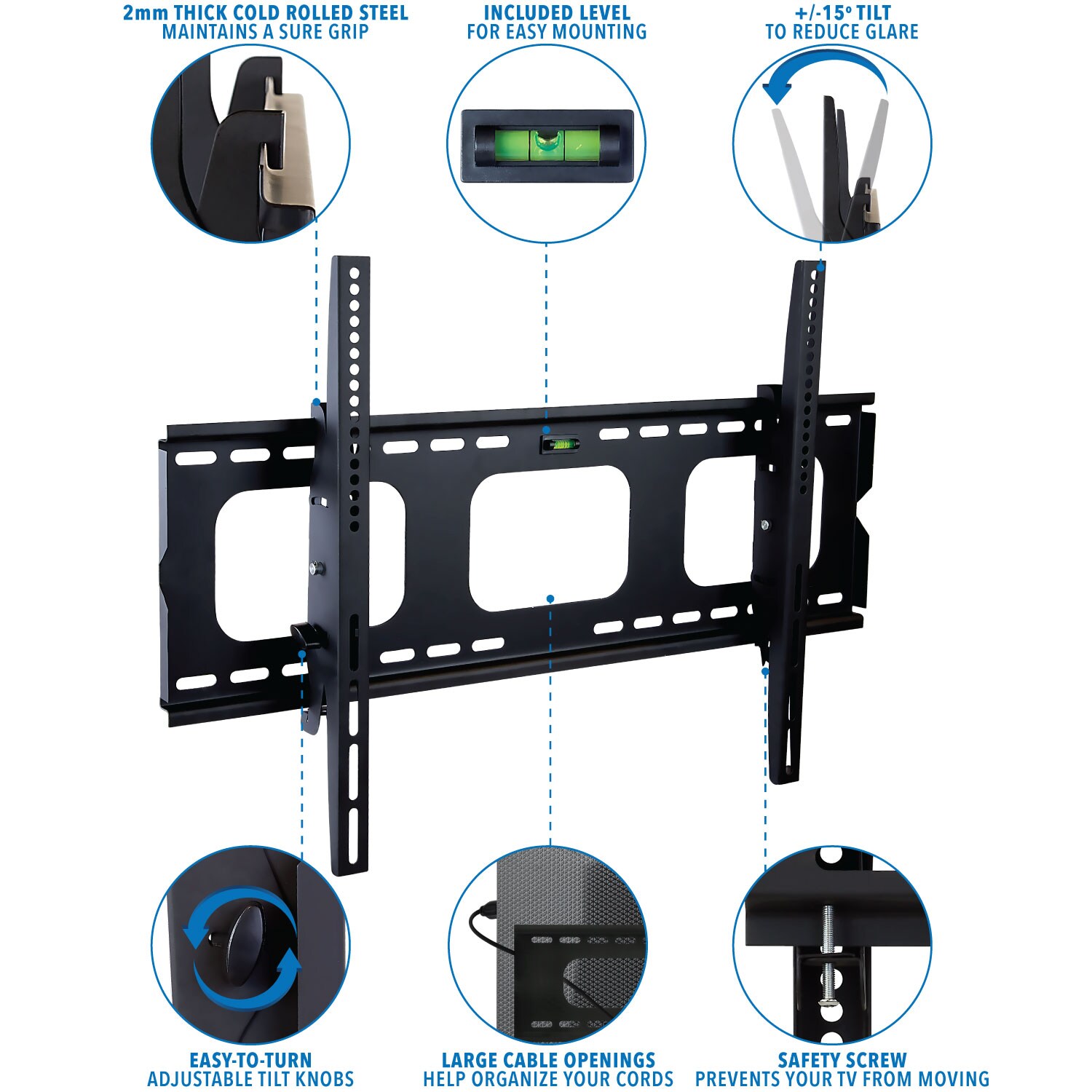 Heavy Duty Black Tilting TV Wall Mount Bracket