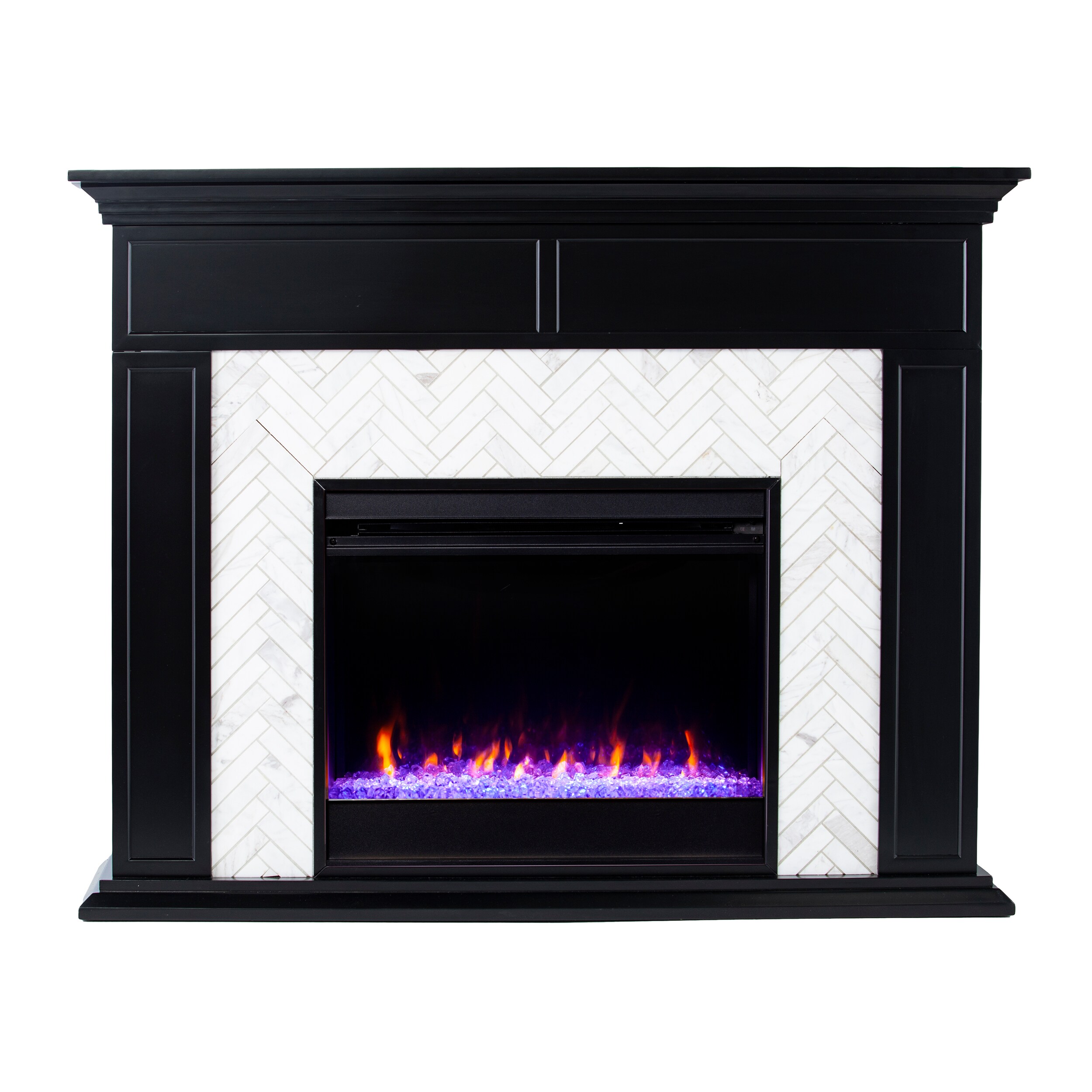 Southern Enterprises FC1225559 50-Inches W Black with White, Gray Marble Free standing Fan-forced Flat wall Electric Fireplace with Remote Control Included