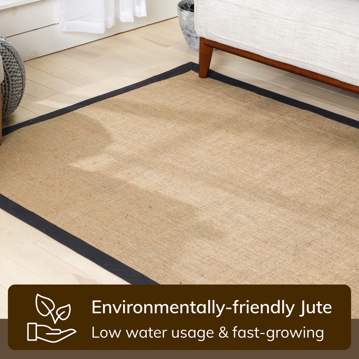 Handwoven Black Border Natural Jute 5' x 7' Area Rug