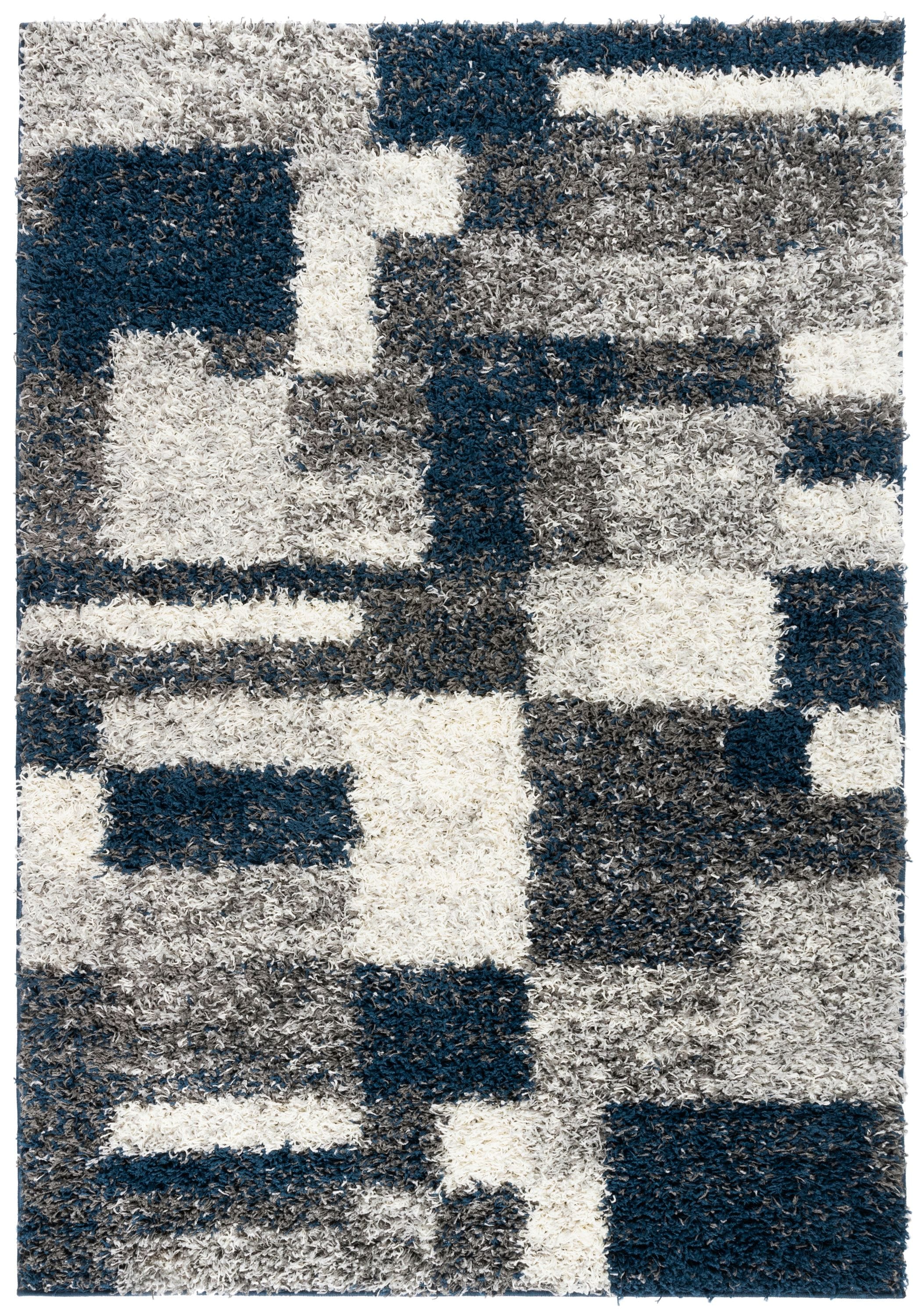 Navy and Gray Rectangular Synthetic Shag Area Rug 7'10" x 10'