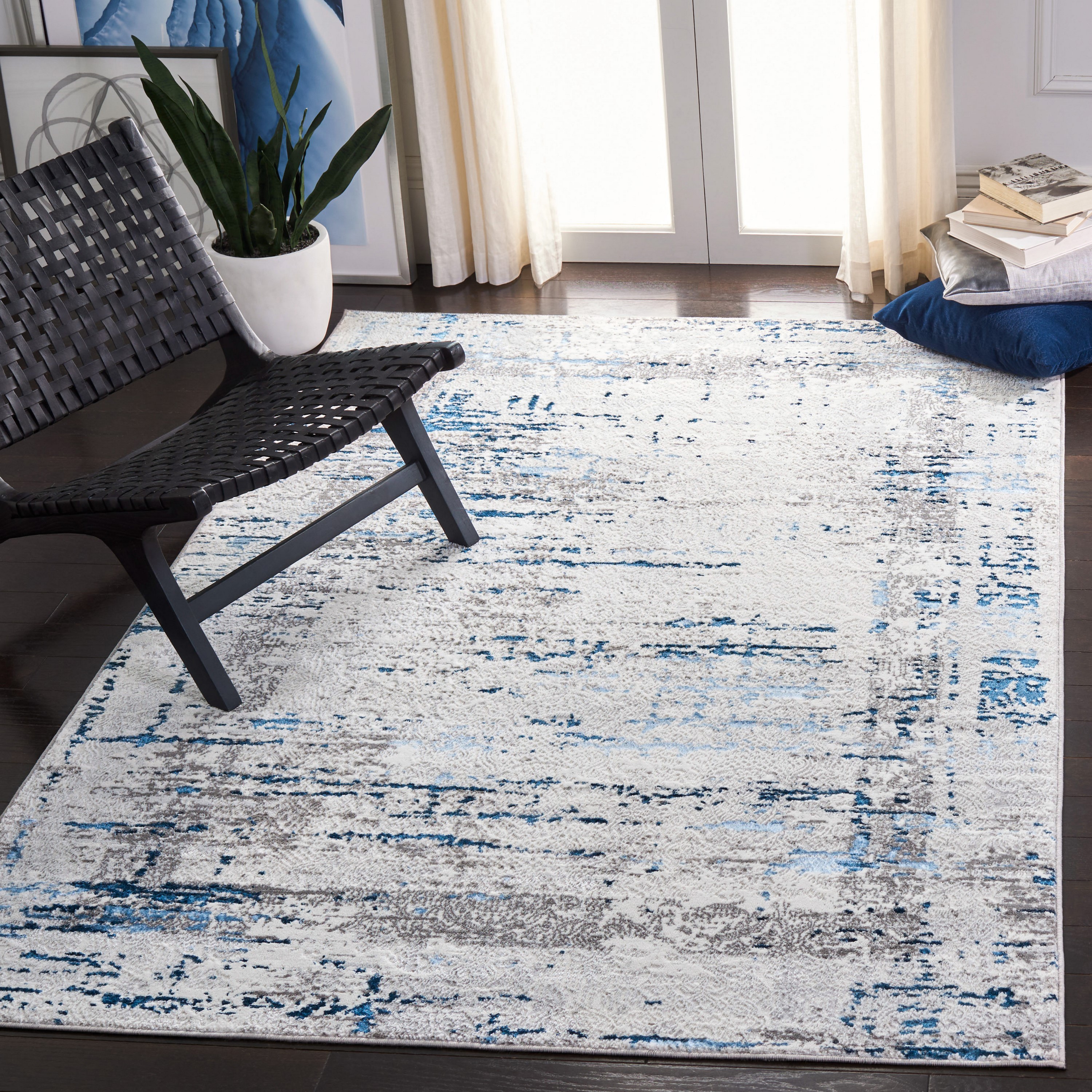 Safavieh ALA271G-4 Amelia Naresa 4 x 6 (ft) Loomed Synthetic Gray/Blue Rectangular Indoor Distressed/Overdyed Bohemian/Eclectic Area rug