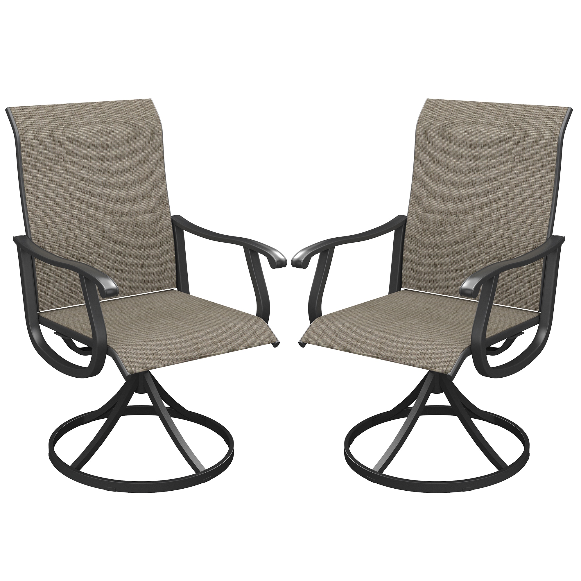 Damerin Z0154F Patio Chairs Set of 2 Brown Metal Frame Swivel Conversation Chair with Mesh Seat