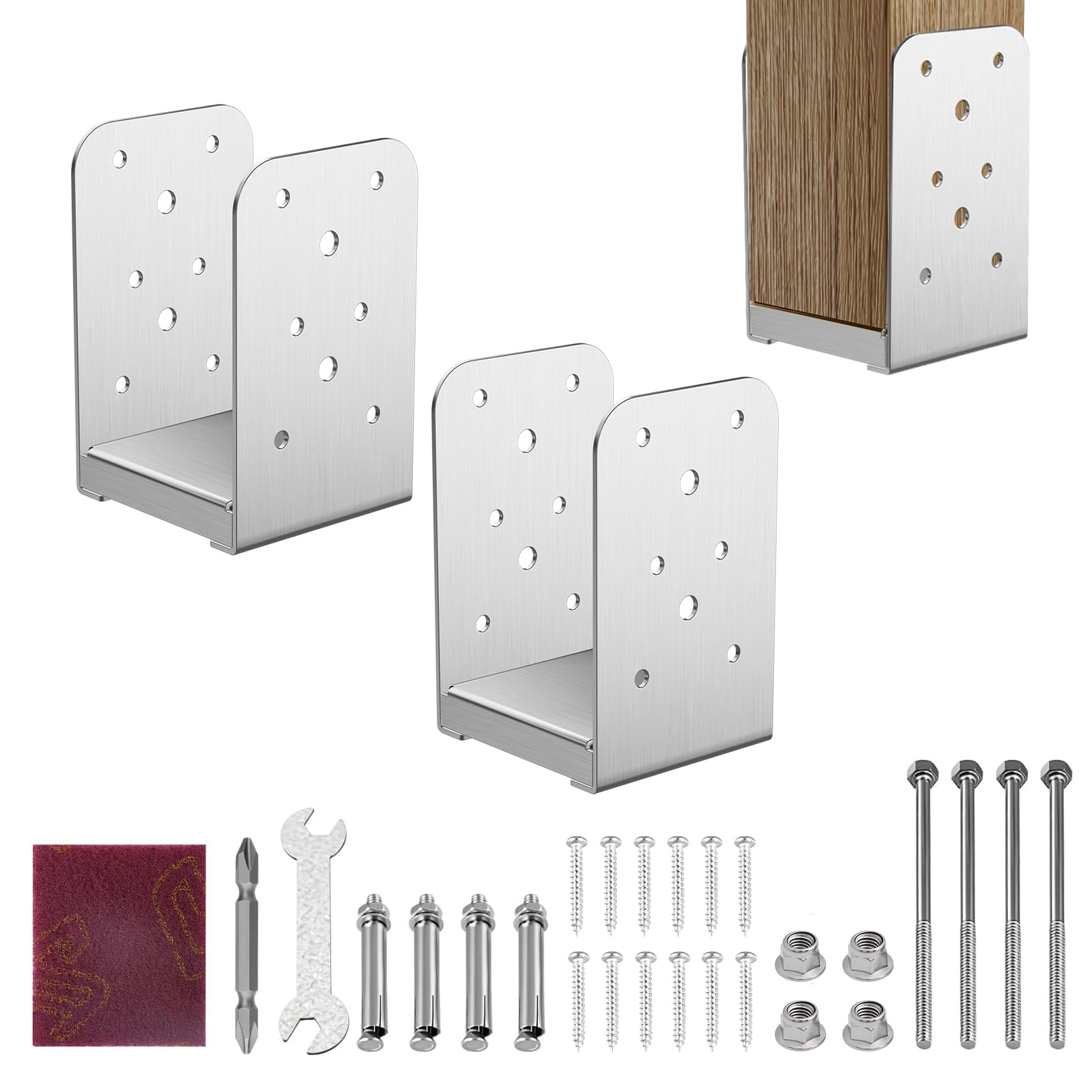 Oyezvary  4x4 Post Base Stainless Steel Adjustable Deck Brackets 8 pcs Fits 3 Point 5 Inch Wood Posts for Patio Fence Porch Railing Support