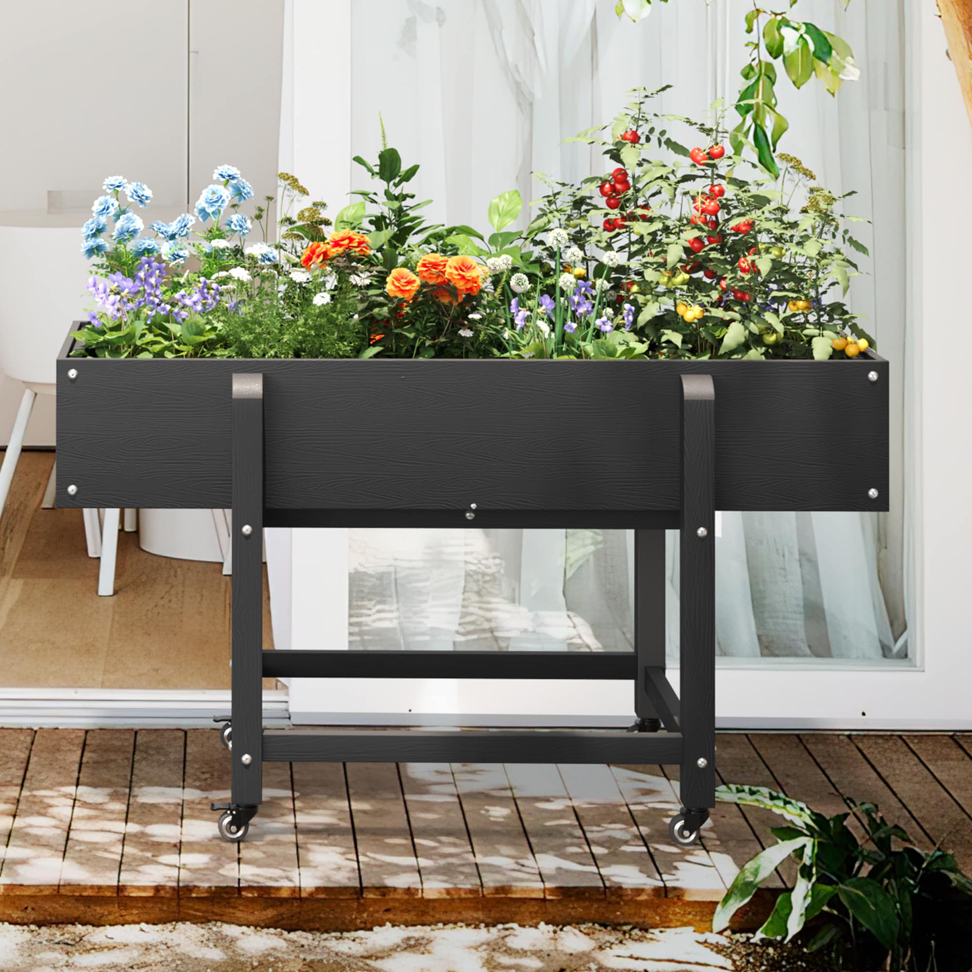 LUE BONA TX-005-03LS 16.7-in W x 48-in L x 28-in H Black Plastic Raised Planter Box