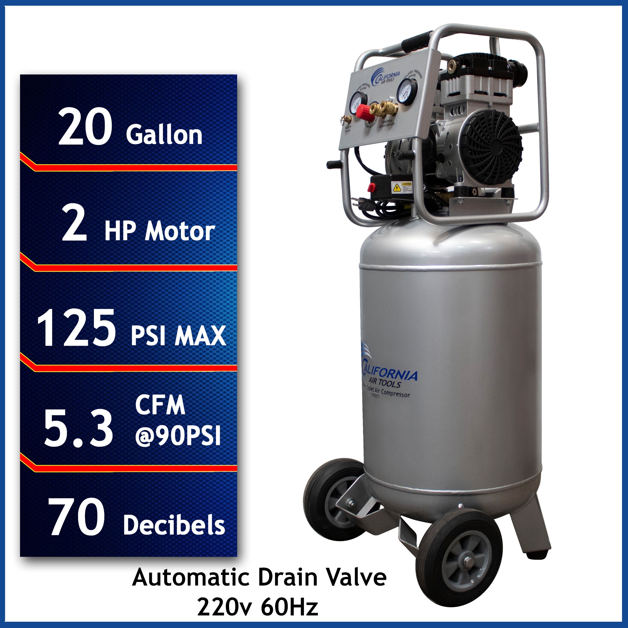 California Air Tools 20020AD-22060 20-Gallon Portable Electric 125 PSI Vertical Air Compressor
